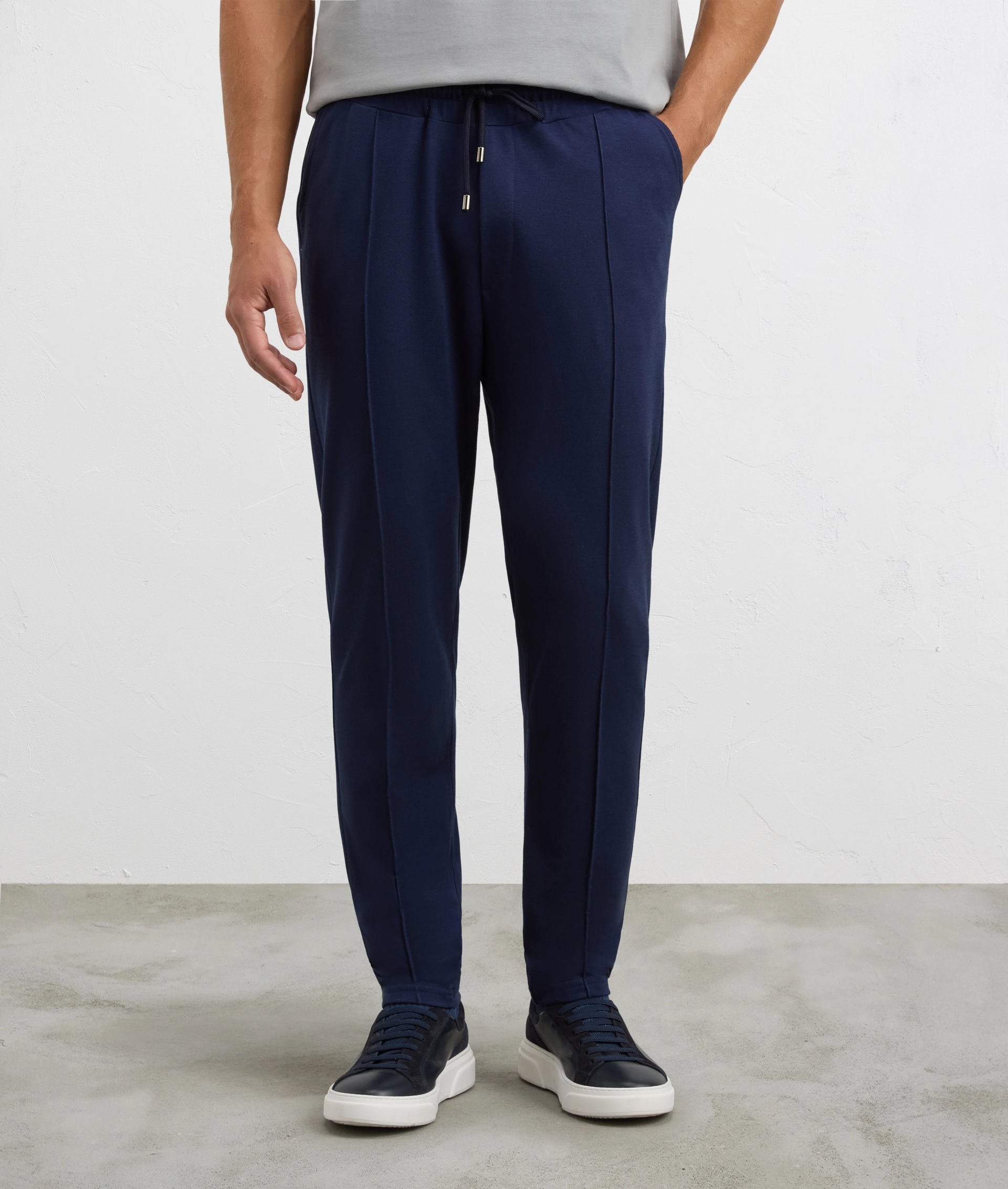 navy blue men regular fit piquett sweatpants with central seam | Pal Zileri