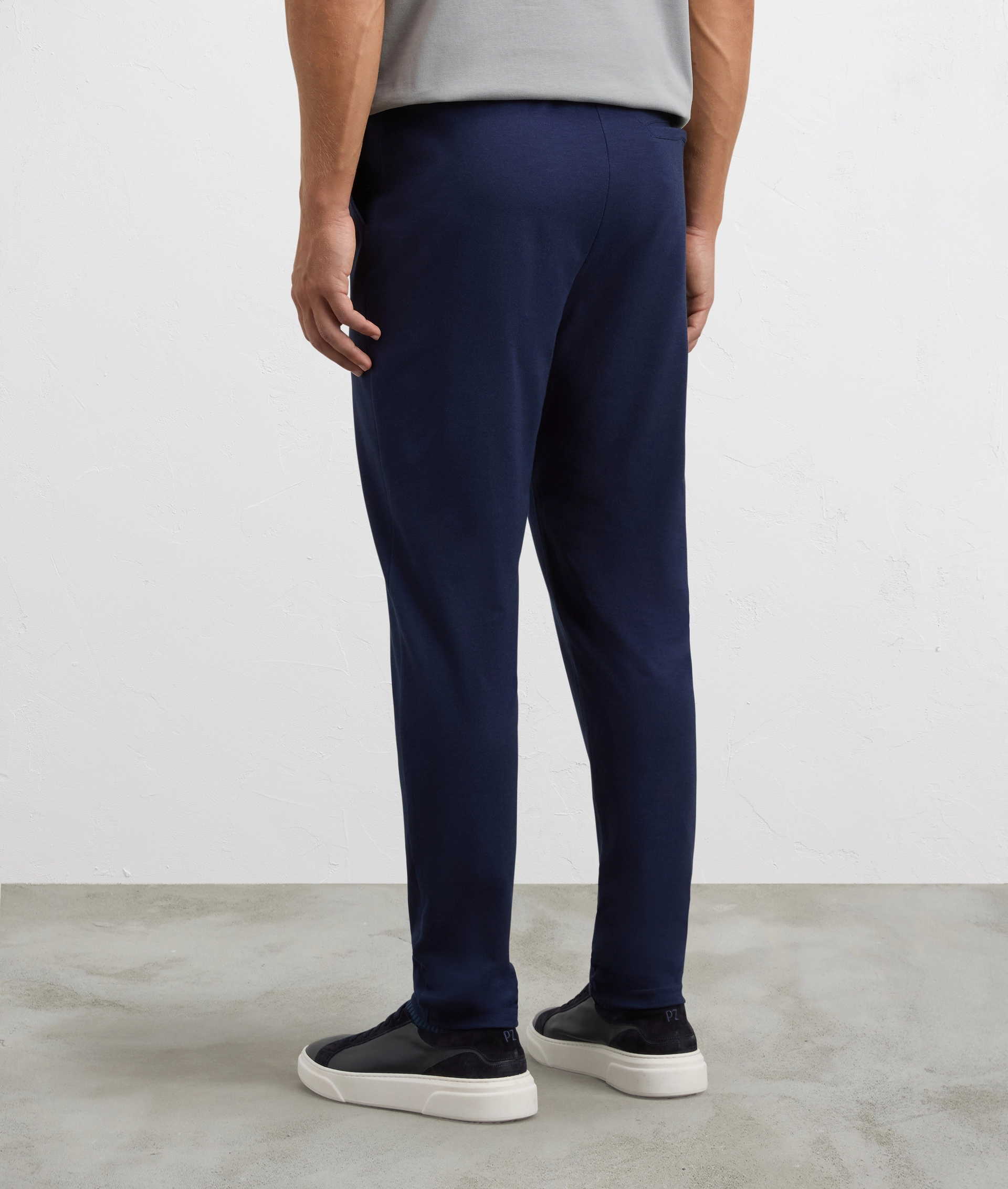 navy blue men regular fit piquett sweatpants with central seam | Pal Zileri