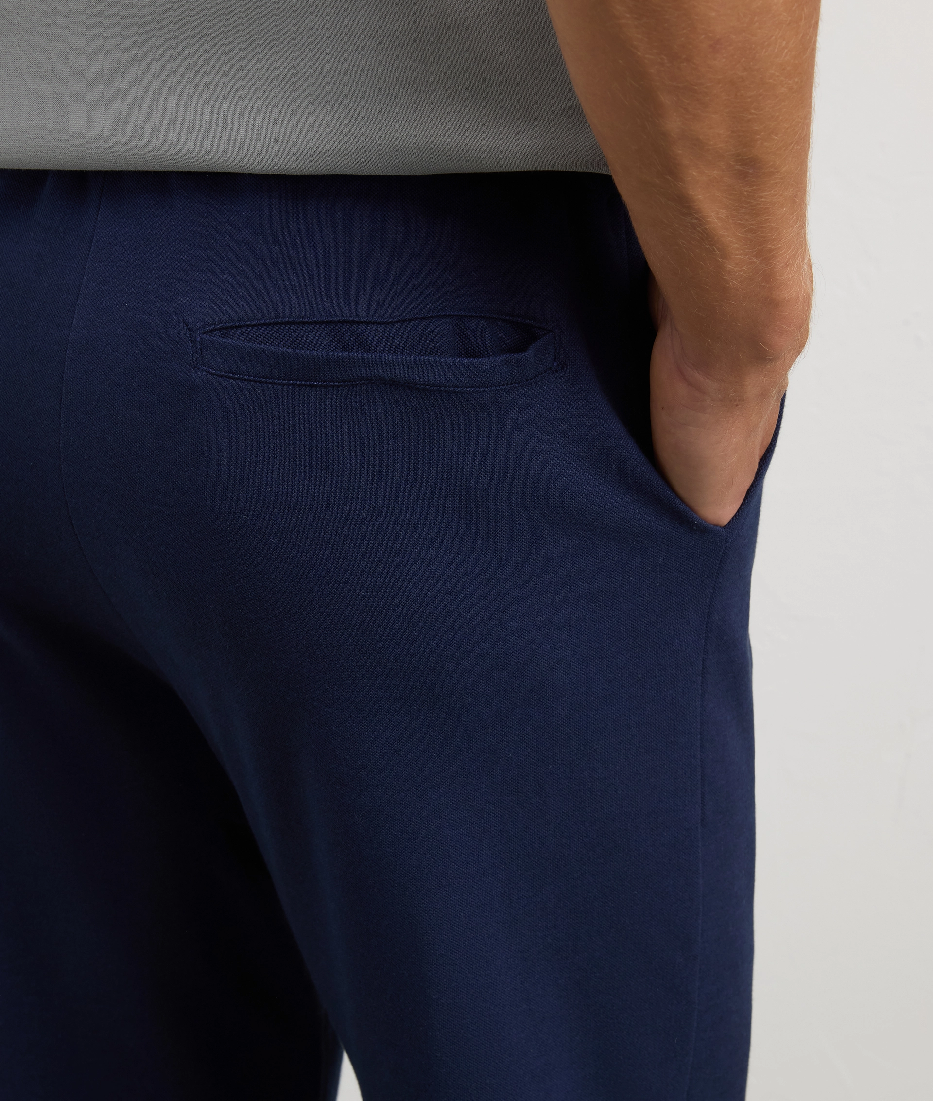 navy blue men regular fit piquett sweatpants with central seam | Pal Zileri