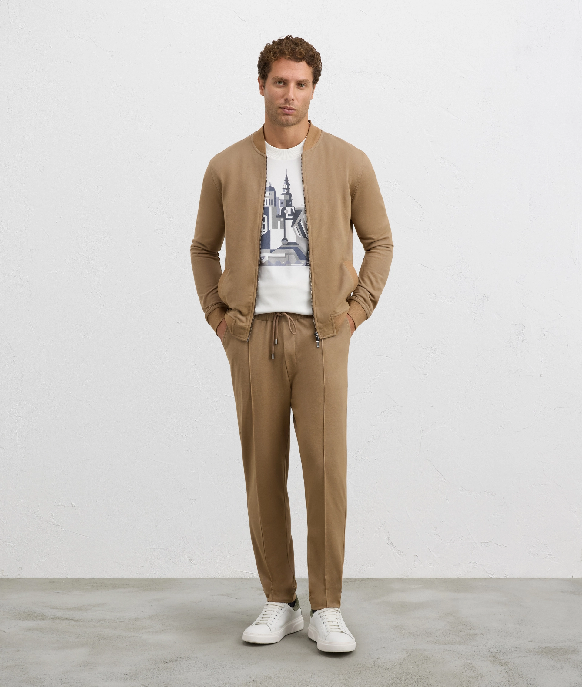 pantaloni da uomo regular fit in felpa piquet con cucitura centrale marrone chiaro | Pal Zileri