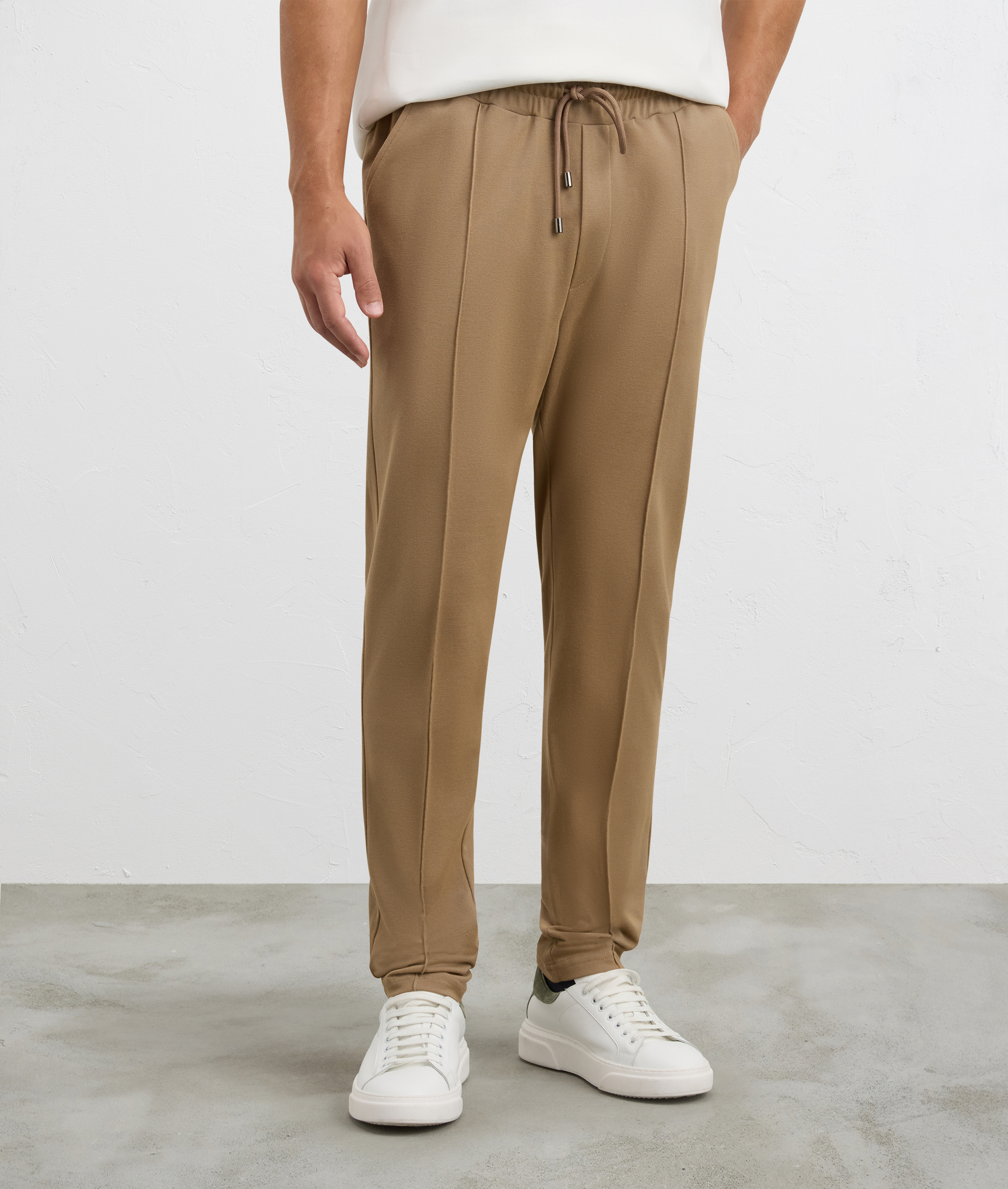 pantaloni da uomo regular fit in felpa piquet con cucitura centrale marrone chiaro | Pal Zileri