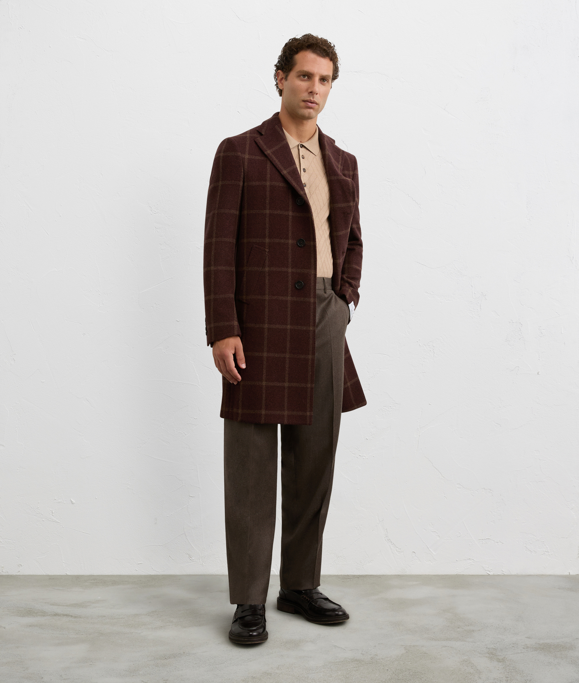 brown men trousers with belt in melange wool and cashmere flannel | Pal Zileri