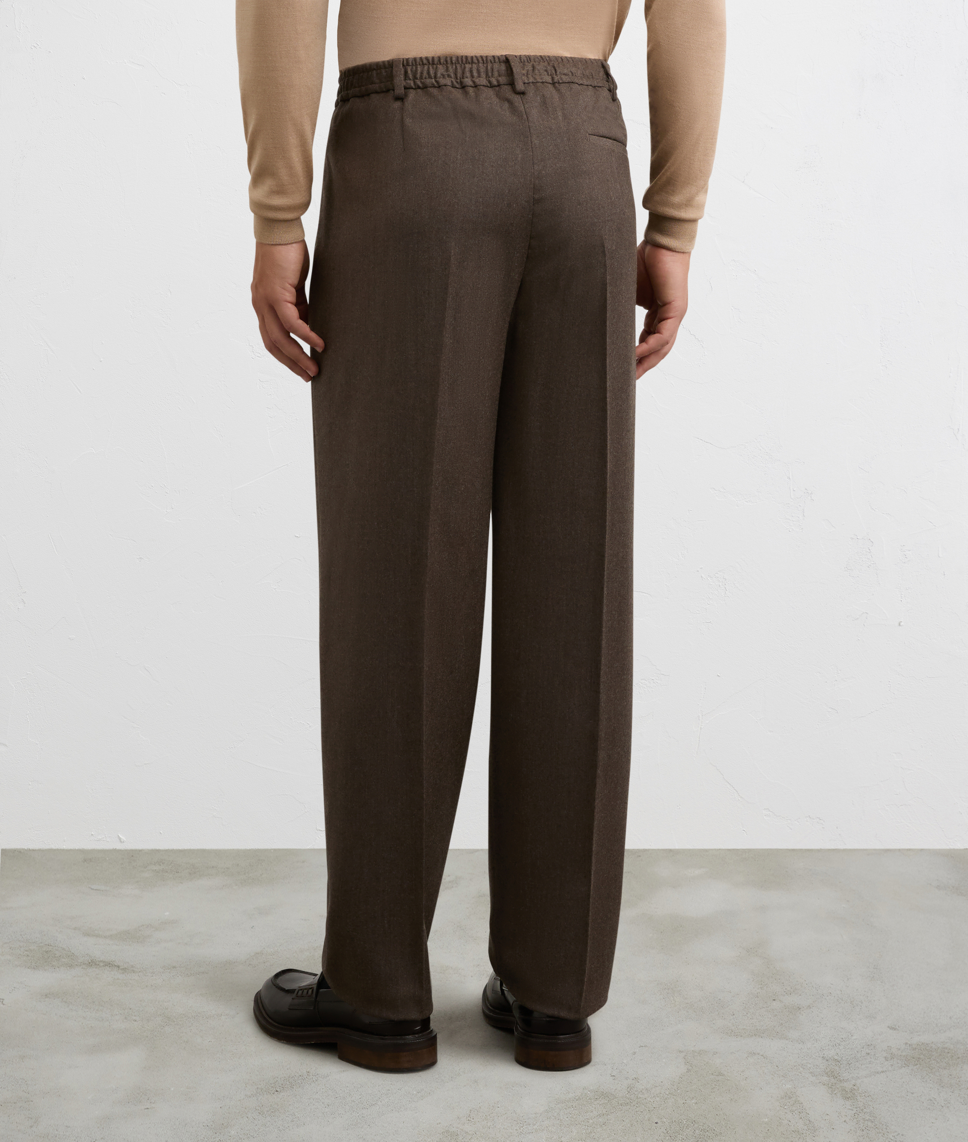 brown men trousers with belt in melange wool and cashmere flannel | Pal Zileri