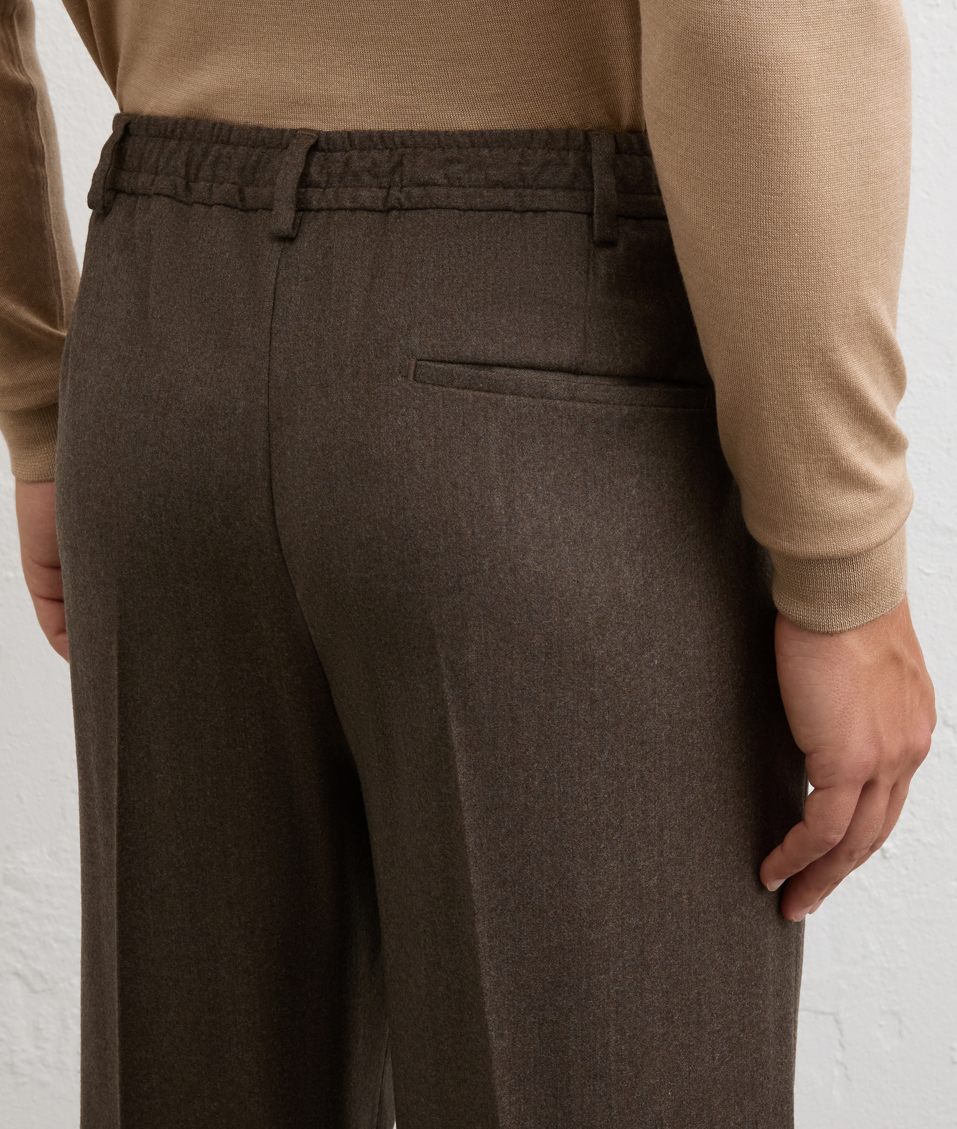 brown men trousers with belt in melange wool and cashmere flannel | Pal Zileri