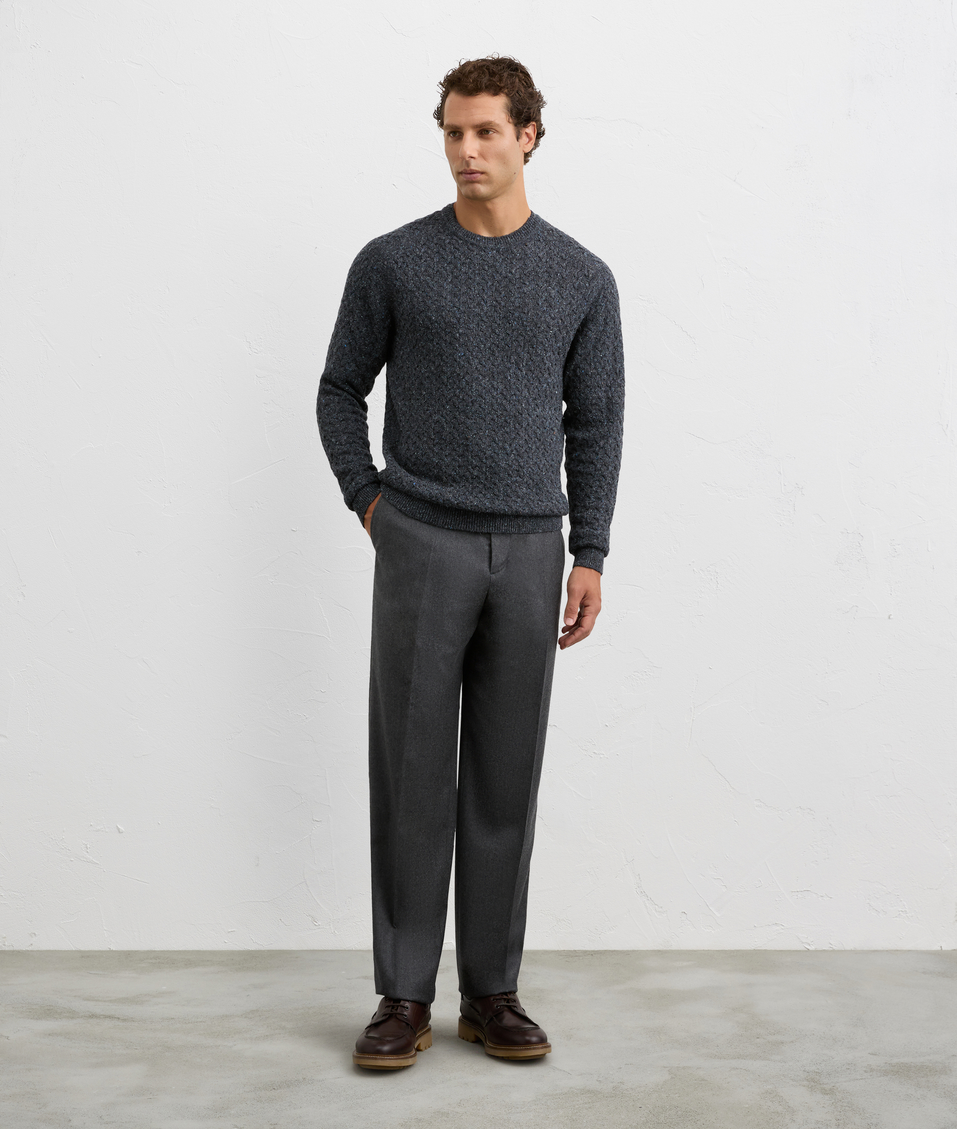 men grey trousers with belt in melange wool and cashmere flannel | Pal Zileri