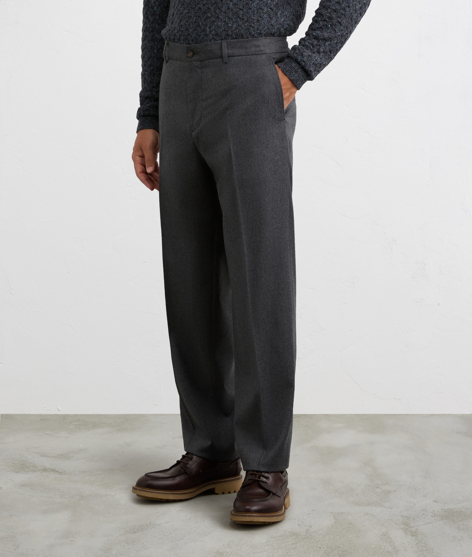 men grey trousers with belt in melange wool and cashmere flannel | Pal Zileri