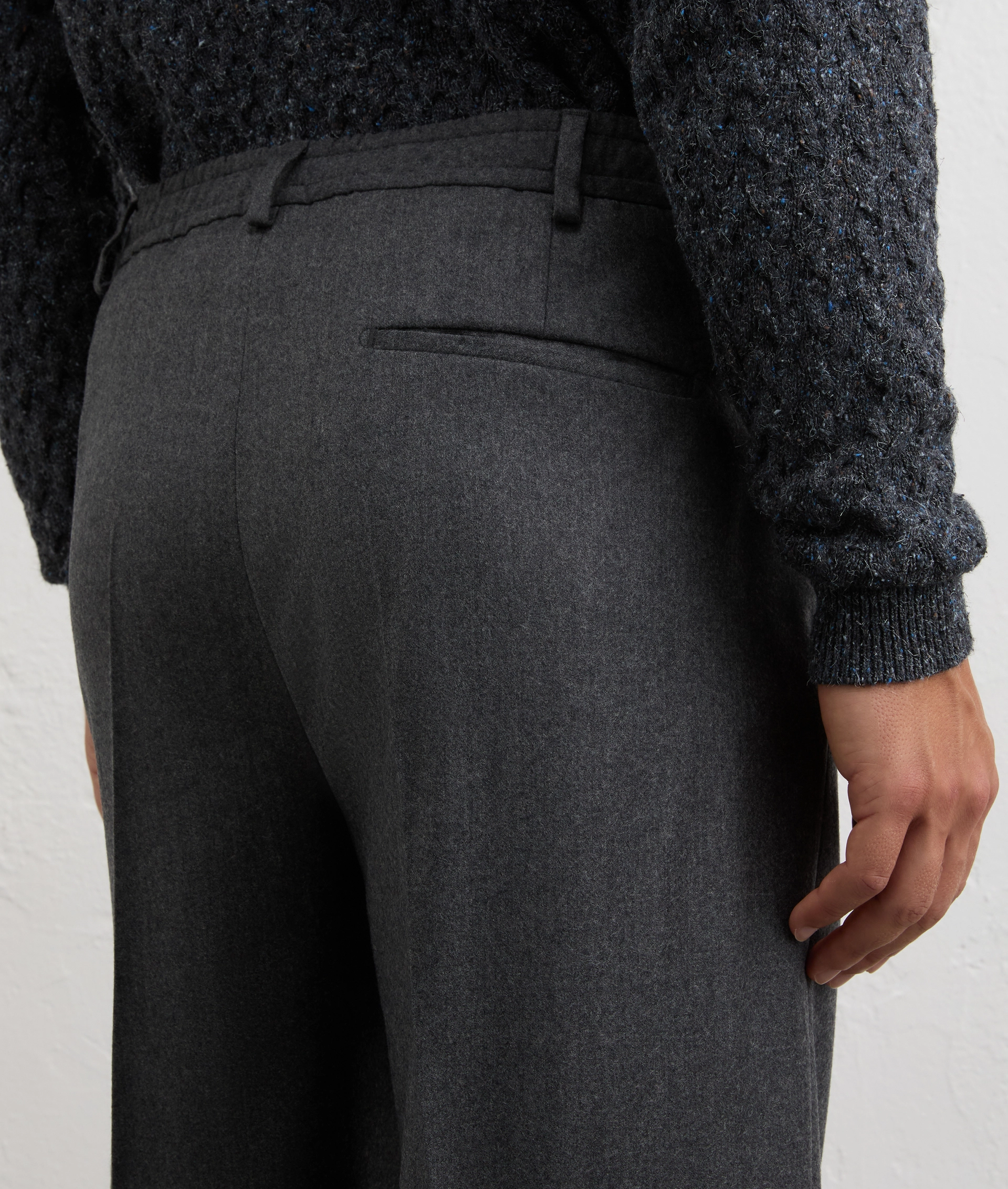 men grey trousers with belt in melange wool and cashmere flannel | Pal Zileri