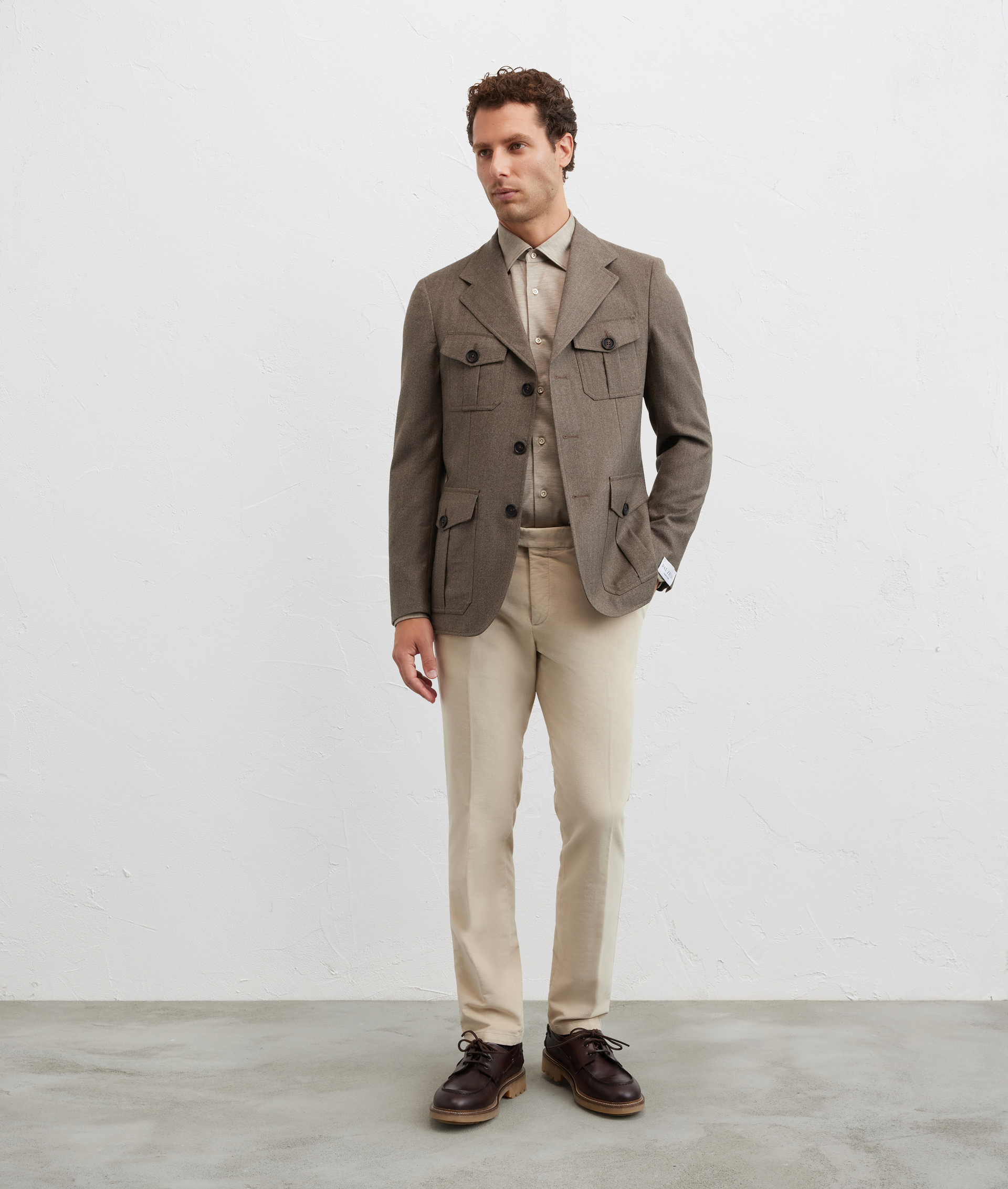 chino flat front in corduroy stretch tinto di cotone e elastane marrone chiaro - Pantaloni - Pal Zileri | Official Website