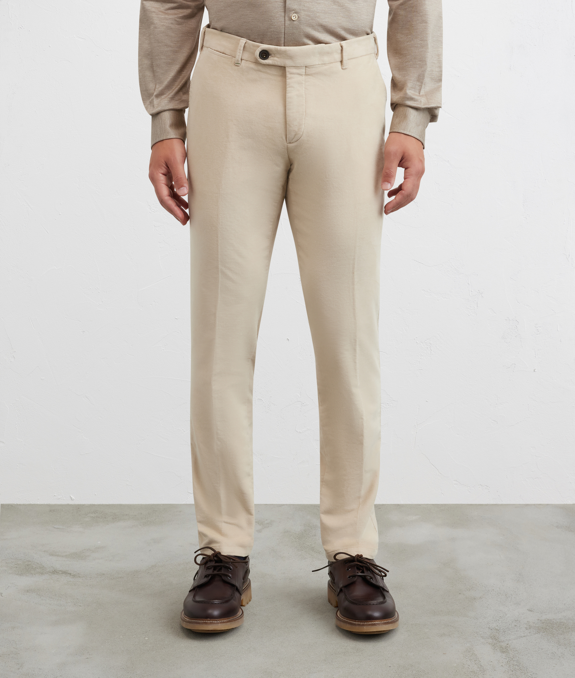 chino flat front in stretch corduroy dyed cotton and elastane light brown - Pal Zileri | Official Website