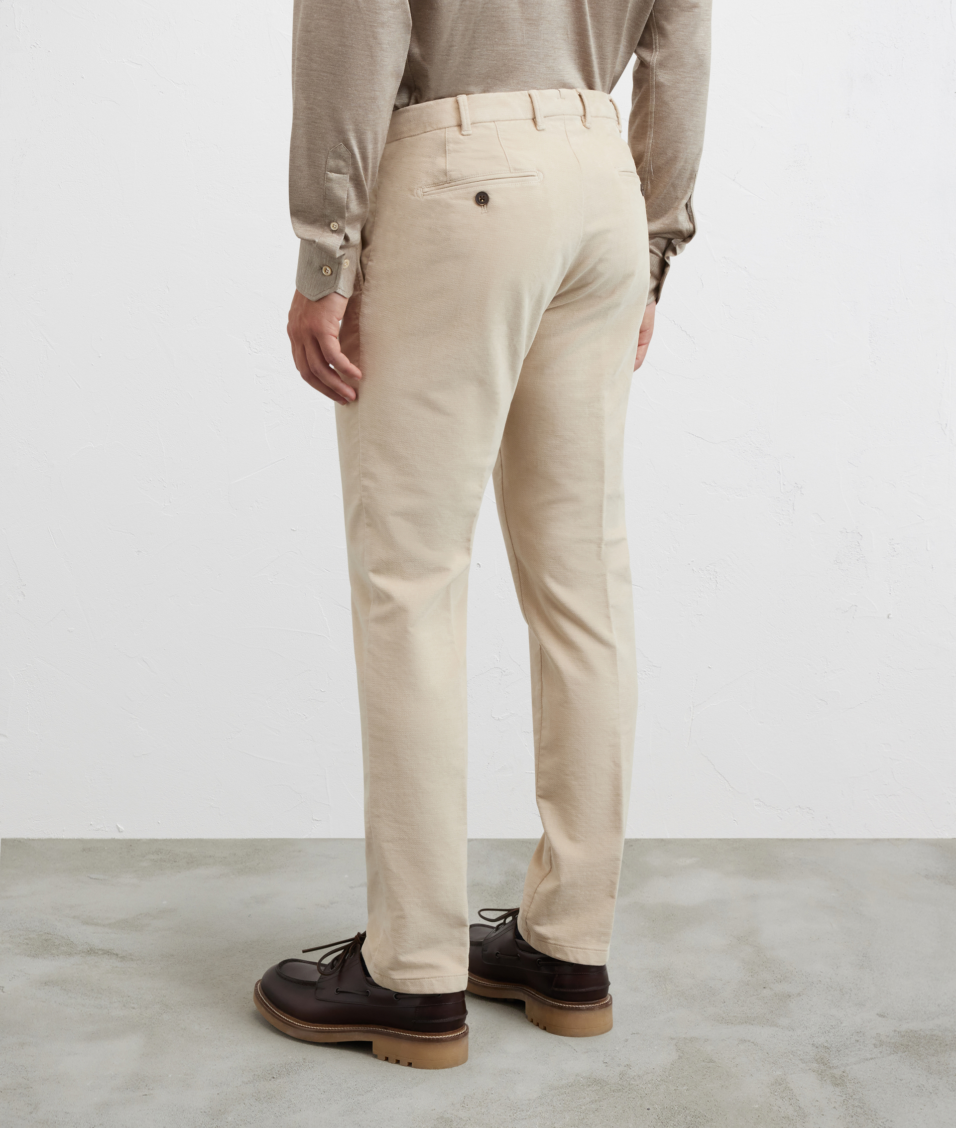 chino flat front in stretch corduroy dyed cotton and elastane light brown - Pal Zileri | Official Website
