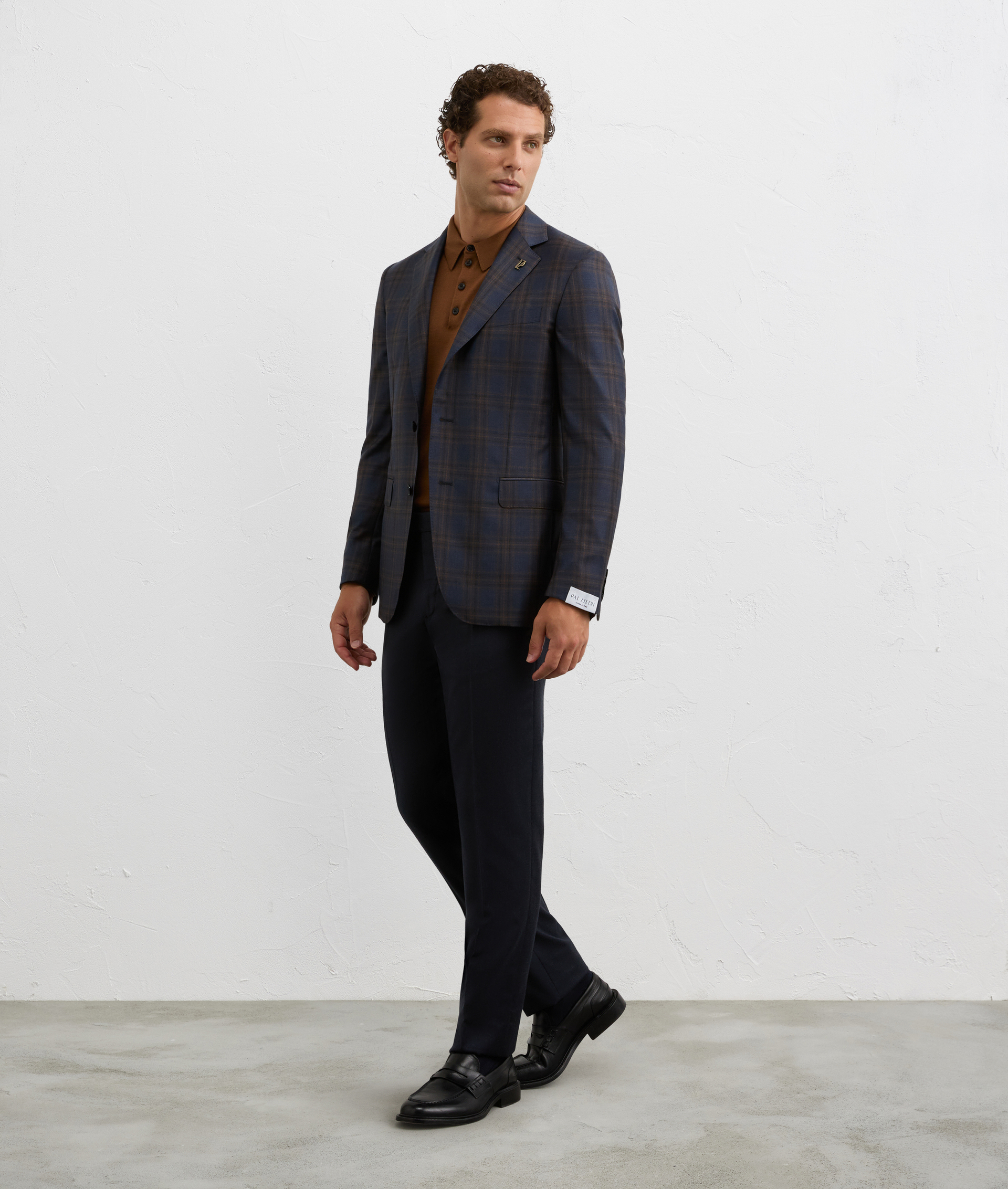 men blue chino trousers flat front in pure wool flannel melange | Pal Zileri
