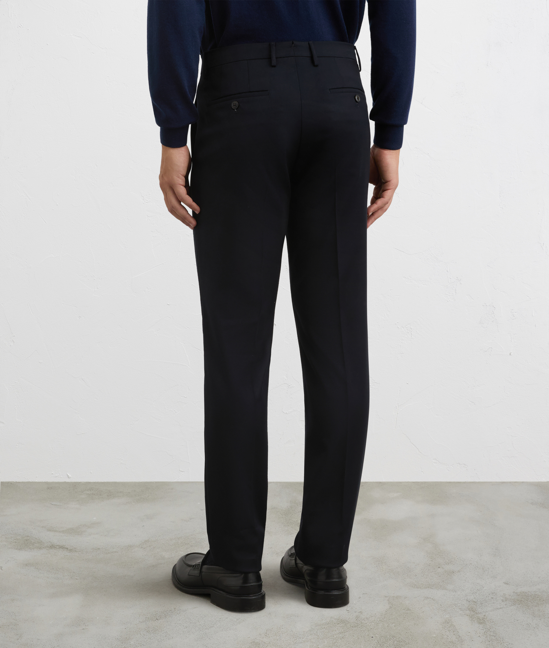 navy blue flat front chinos in cotton and lyocell | Pal Zileri