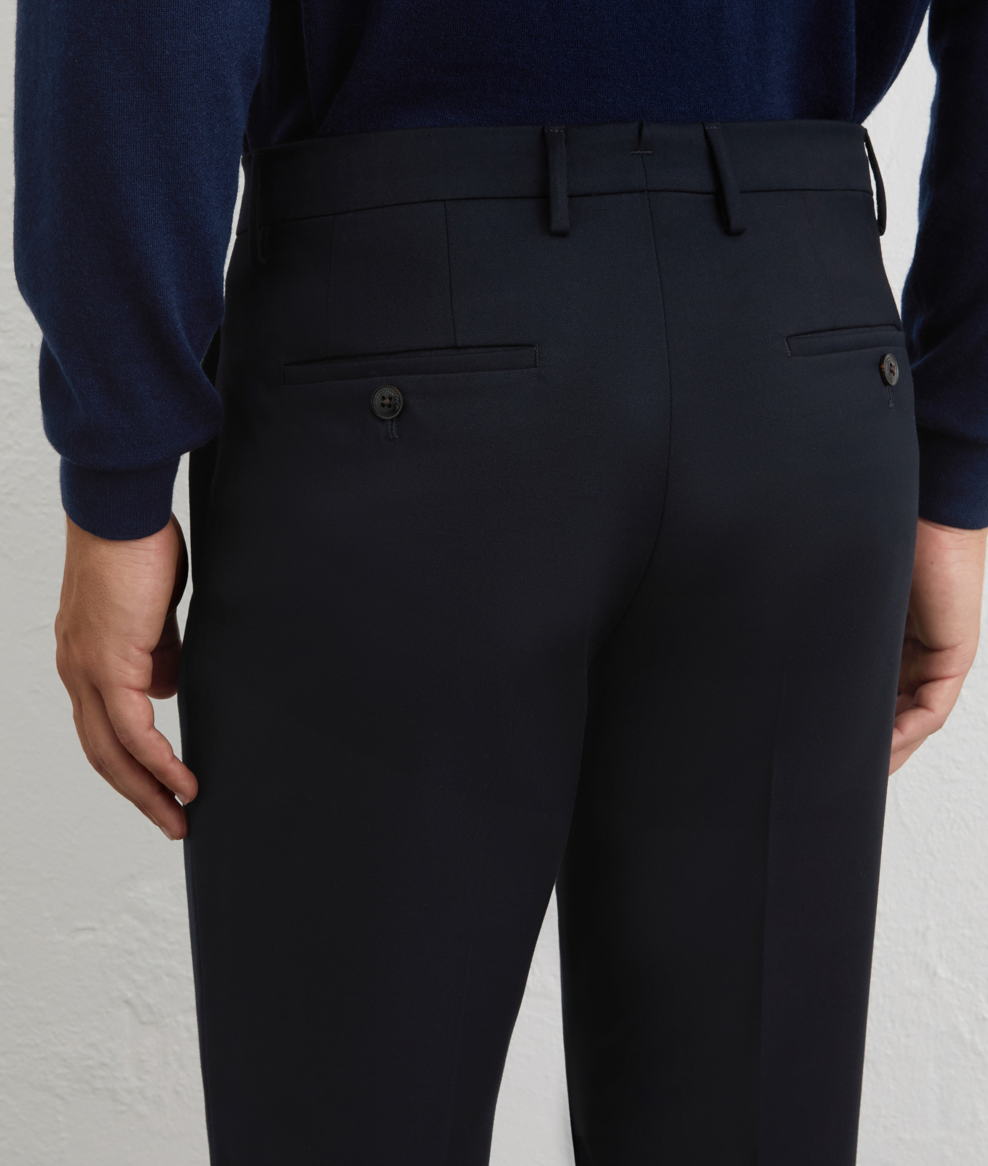 navy blue flat front chinos in cotton and lyocell | Pal Zileri