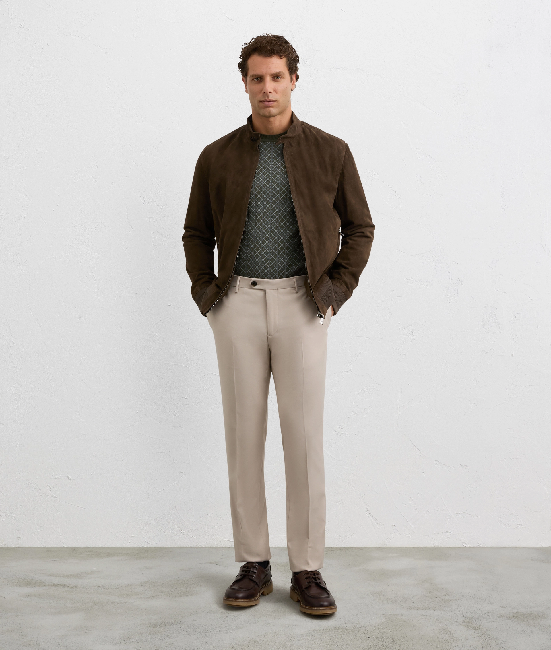 natural flat front chinos in cotton and elastane | Pal Zileri