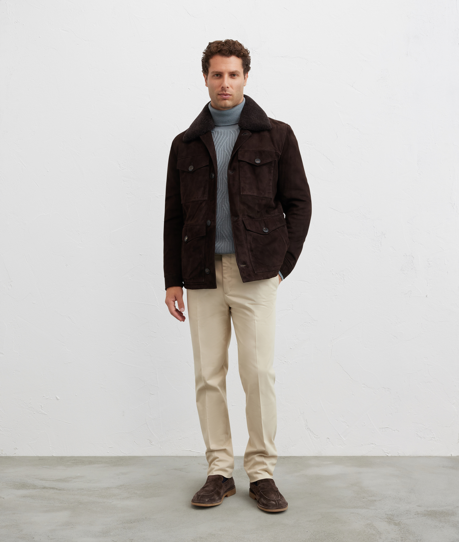 pantaloni chino flat front in gabardine morbida cotone e elastane naturale - Pantaloni - Pal Zileri | Official Website