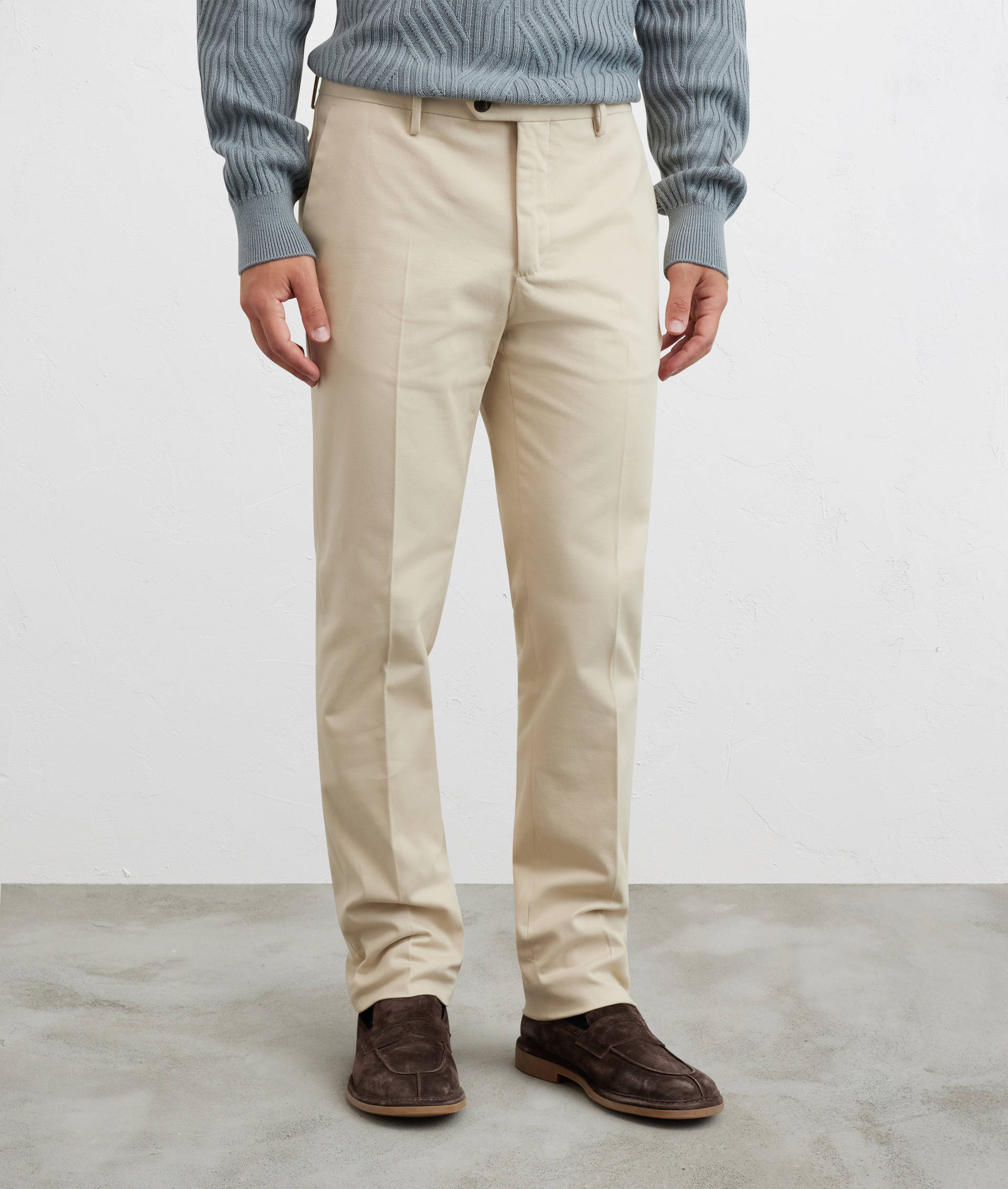chino natural trousers flat front in soft gabardine cotton and elastane - Pal Zileri | Official Website