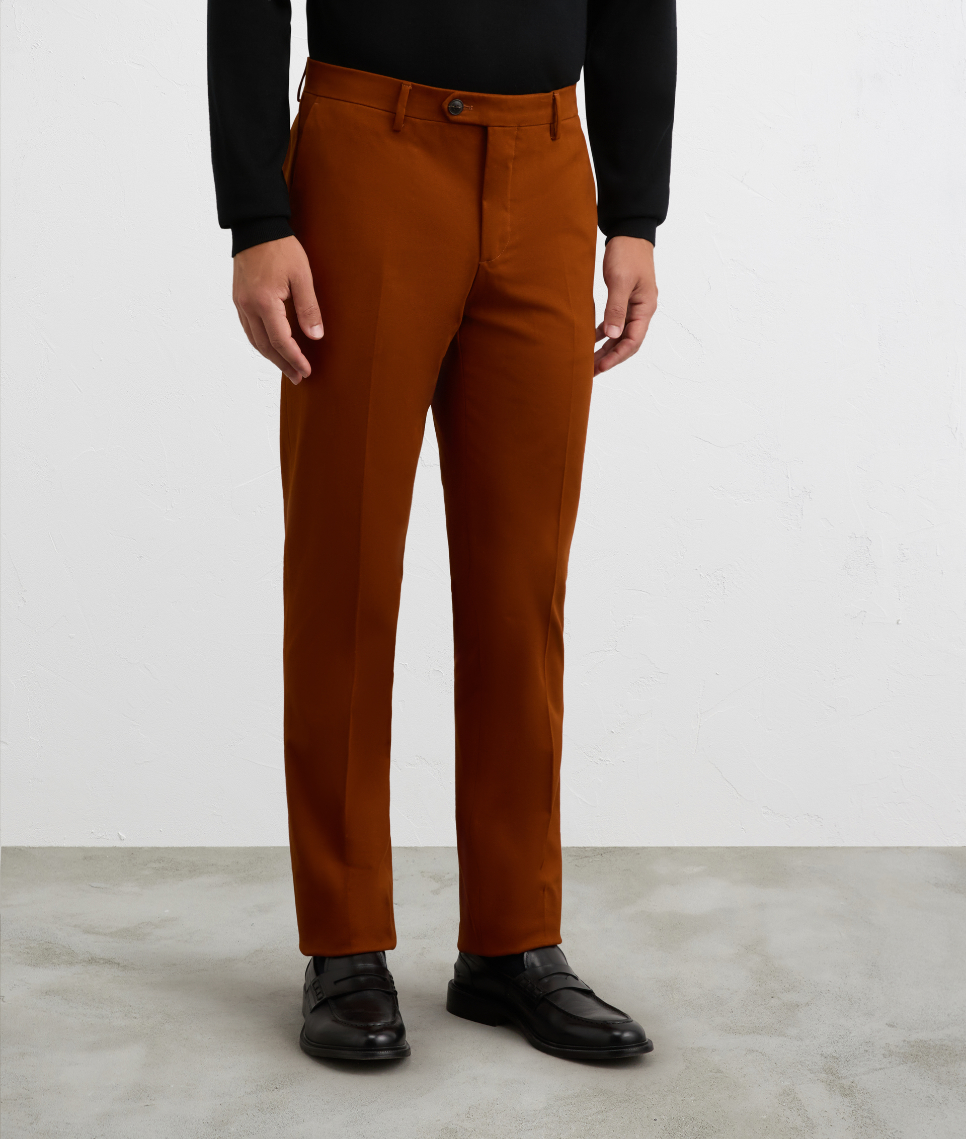 orange flat front chinos in cotton and elastane | Pal Zileri