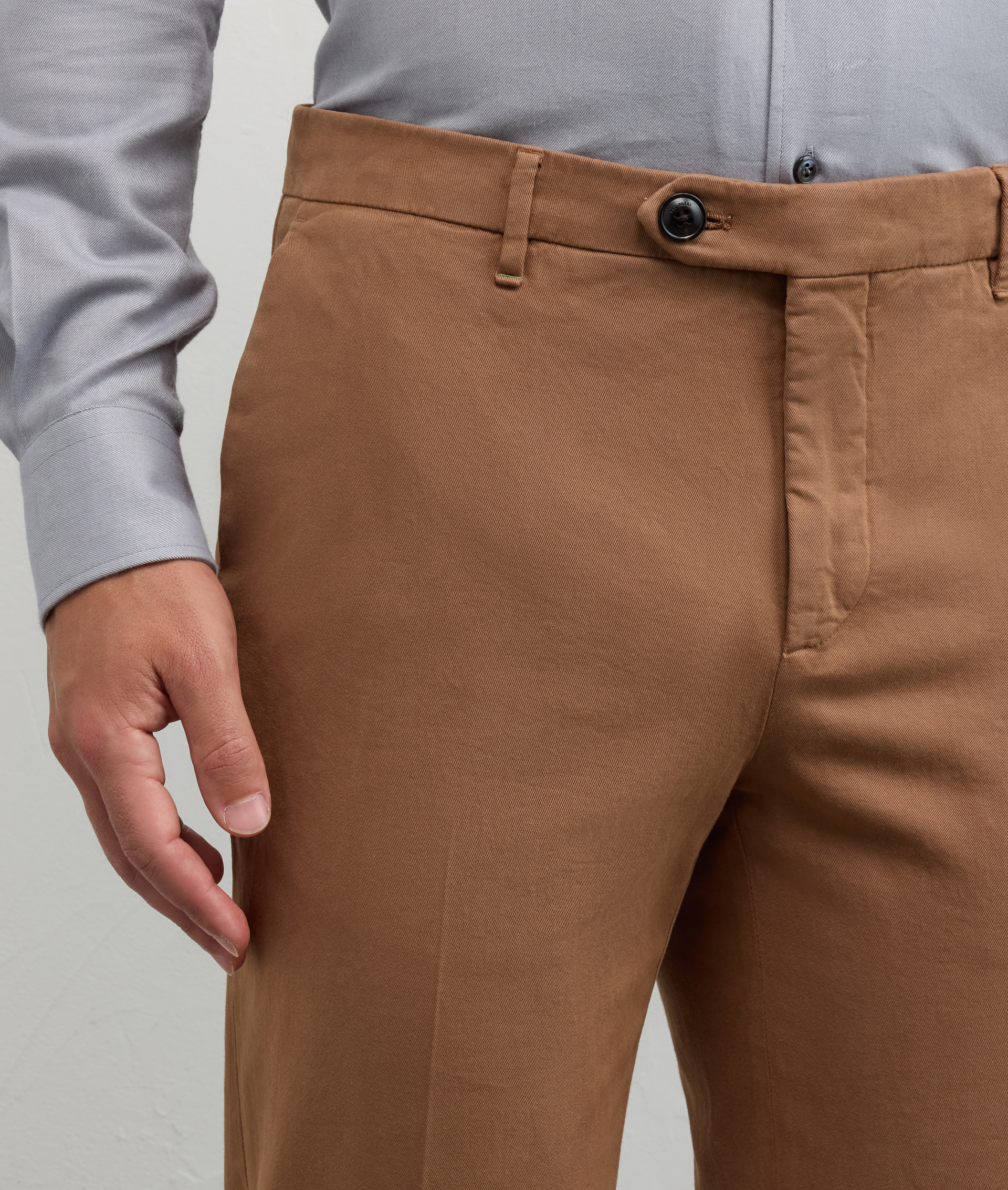 chino flat front with 1eight cm hem in soft garment dyed brown gabardine - Pal Zileri | Official Website