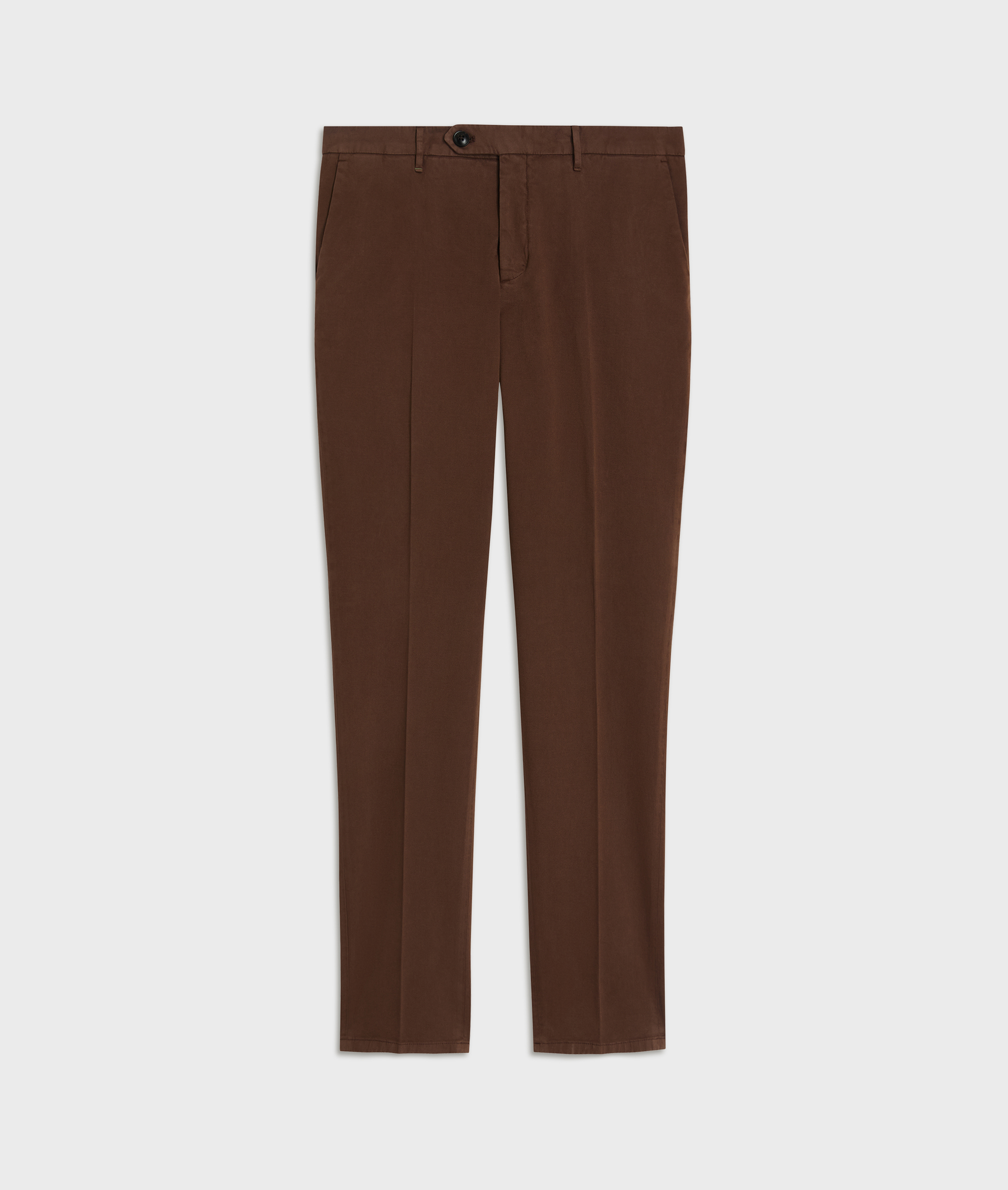 chino flat front with 1eight cm hem in soft garment dyed brown gabardine - Trousers - Pal Zileri | Official Website