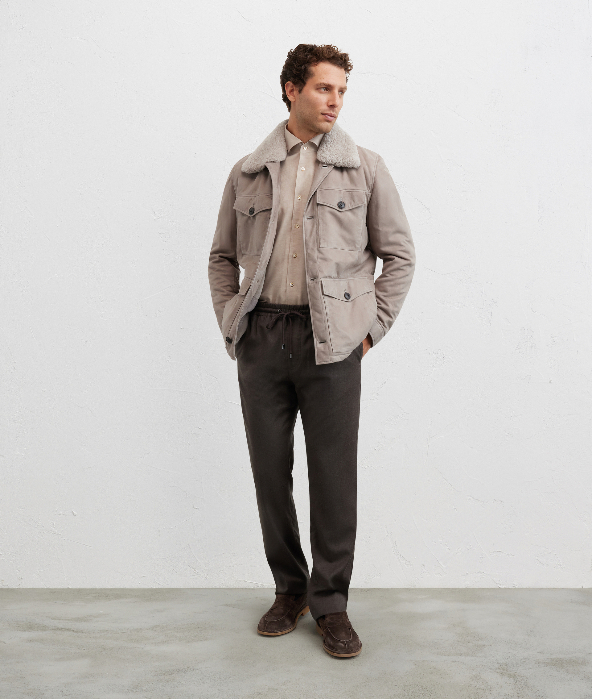 trousers with drawstring in brown pure wool melange flannel - Trousers - Pal Zileri | Official Website