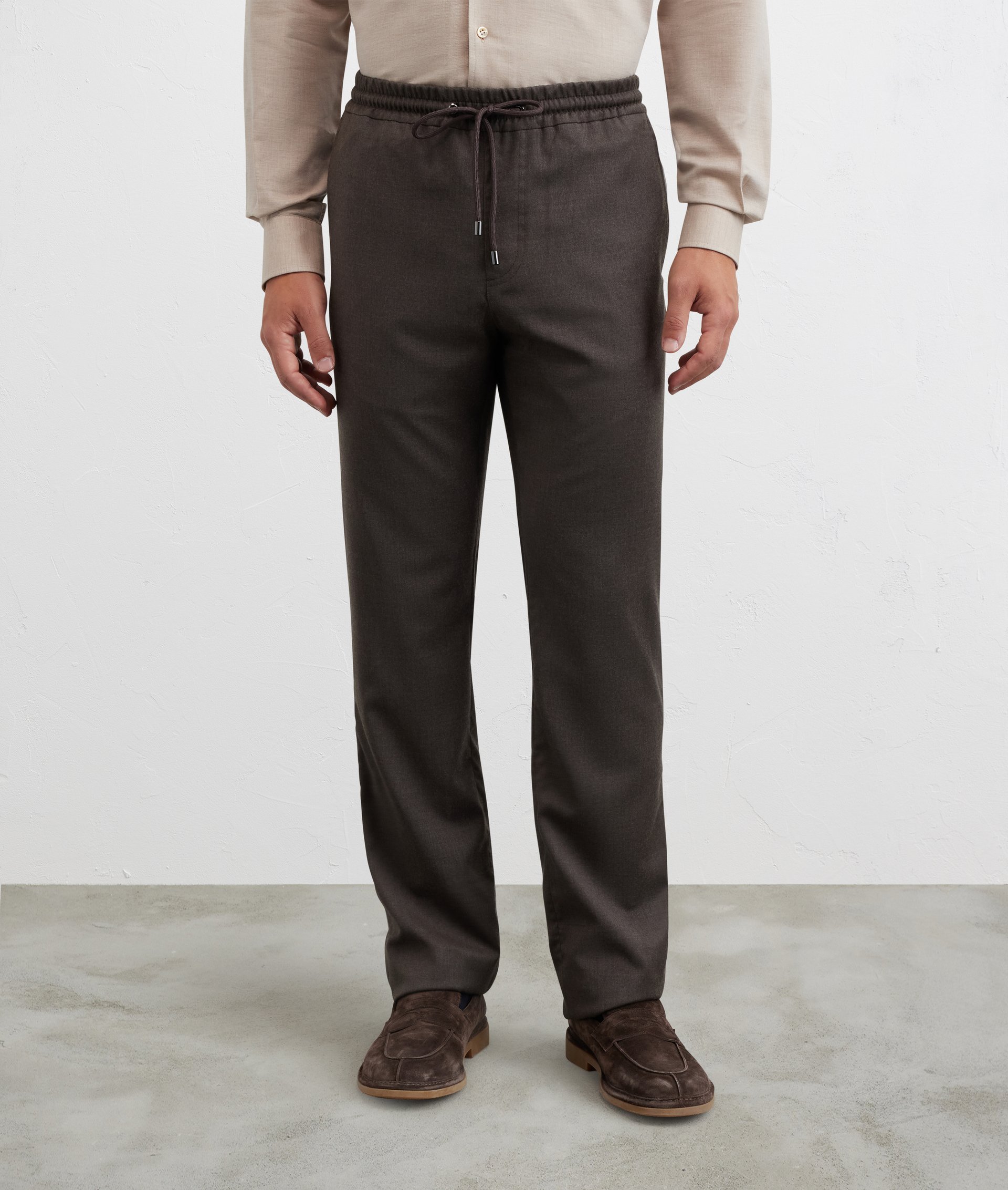 trousers with drawstring in brown pure wool melange flannel - Pal Zileri | Official Website