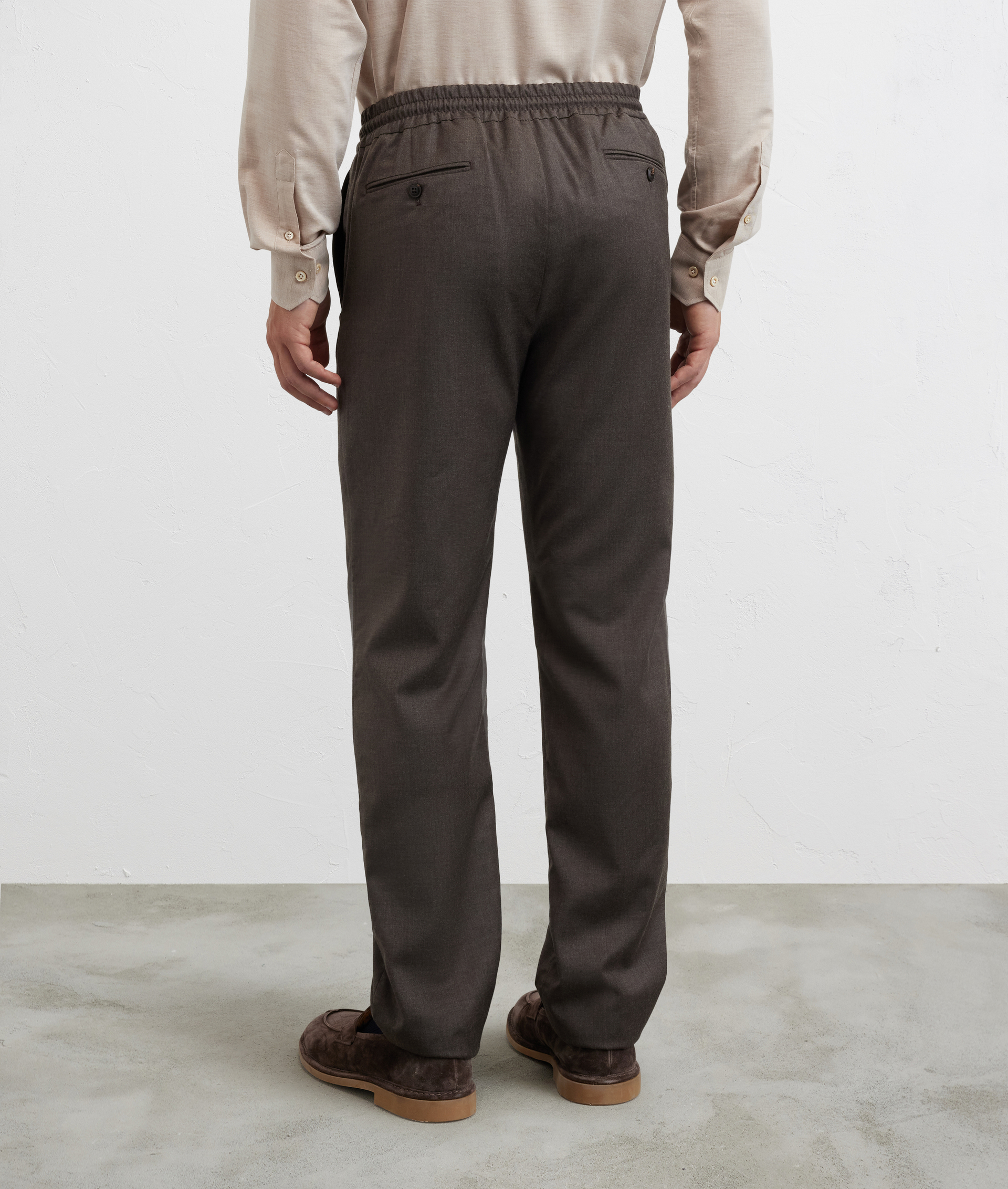 trousers with drawstring in brown pure wool melange flannel - Pal Zileri | Official Website