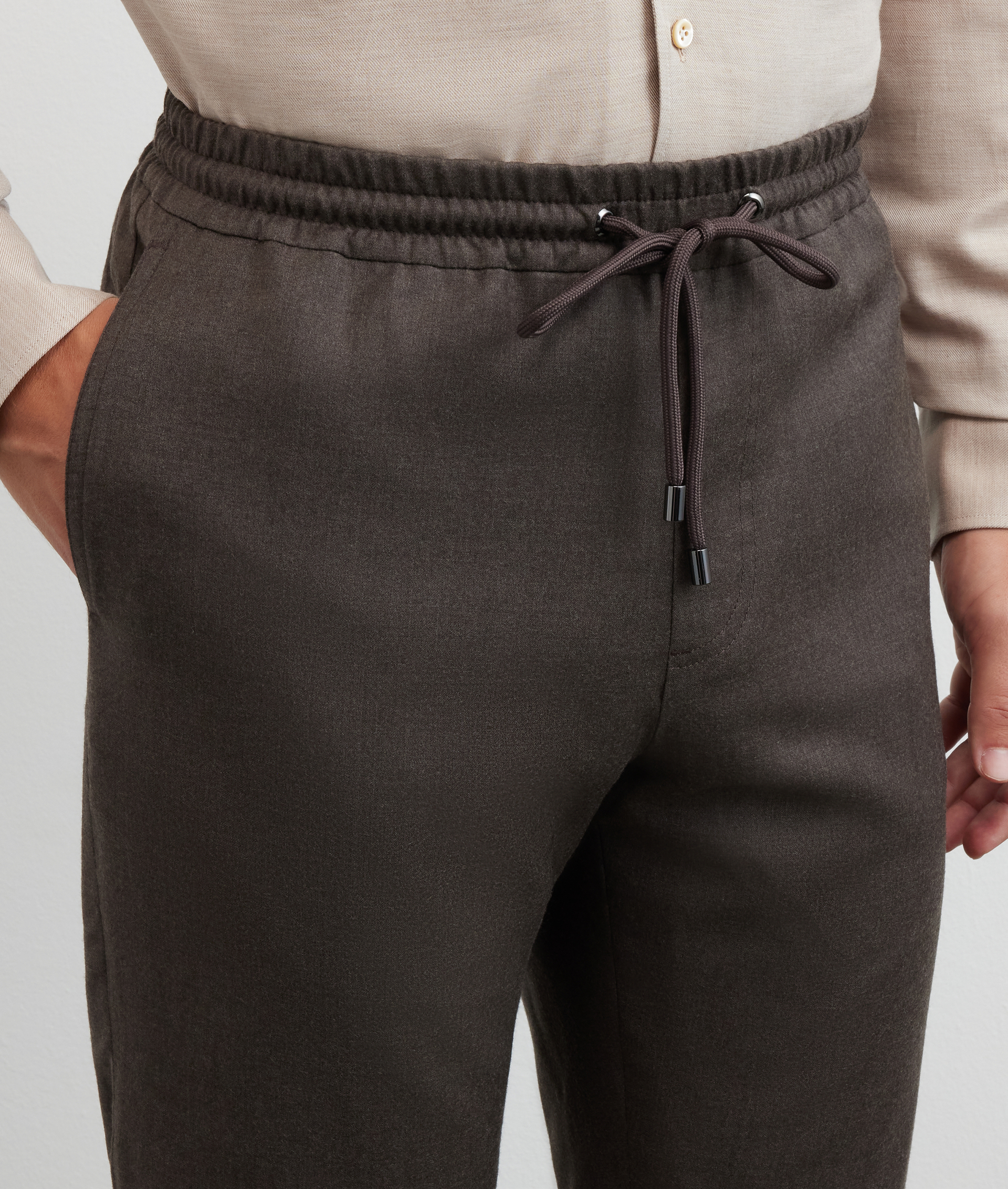 trousers with drawstring in brown pure wool melange flannel - Pal Zileri | Official Website