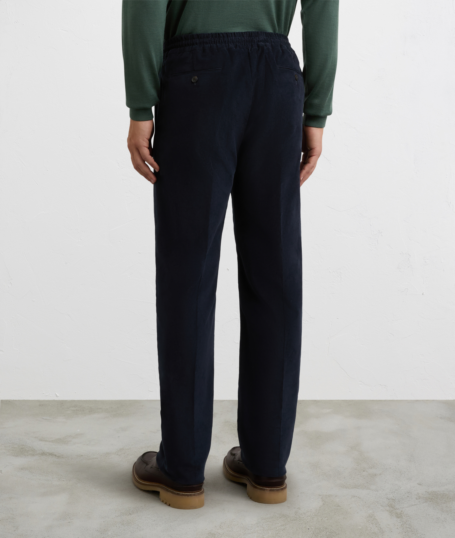 navy blue striped velvet drawstring trousers in cotton and elastane | Pal Zileri