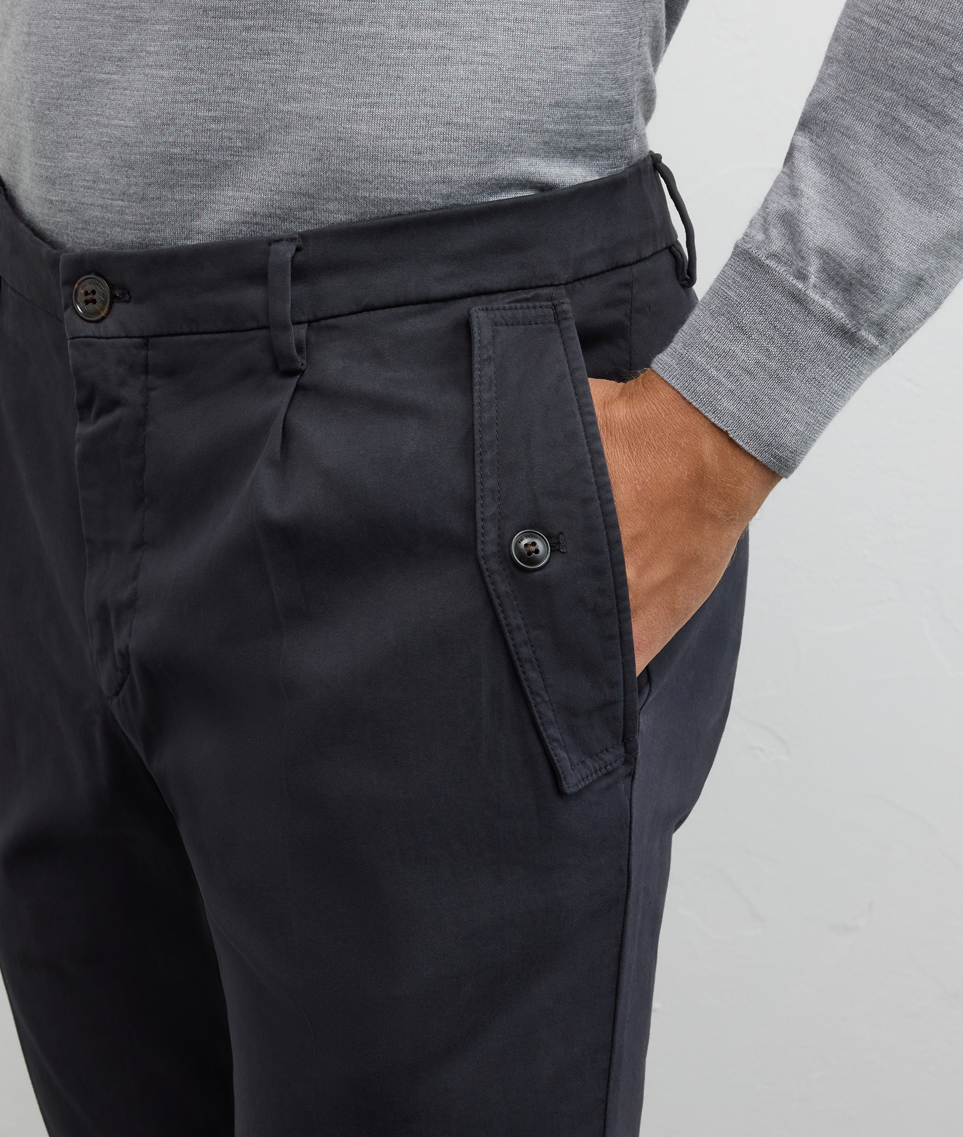 black chinos with flap pockets in solid coloured cotton and elastane fabric - Pal Zileri | Official Website