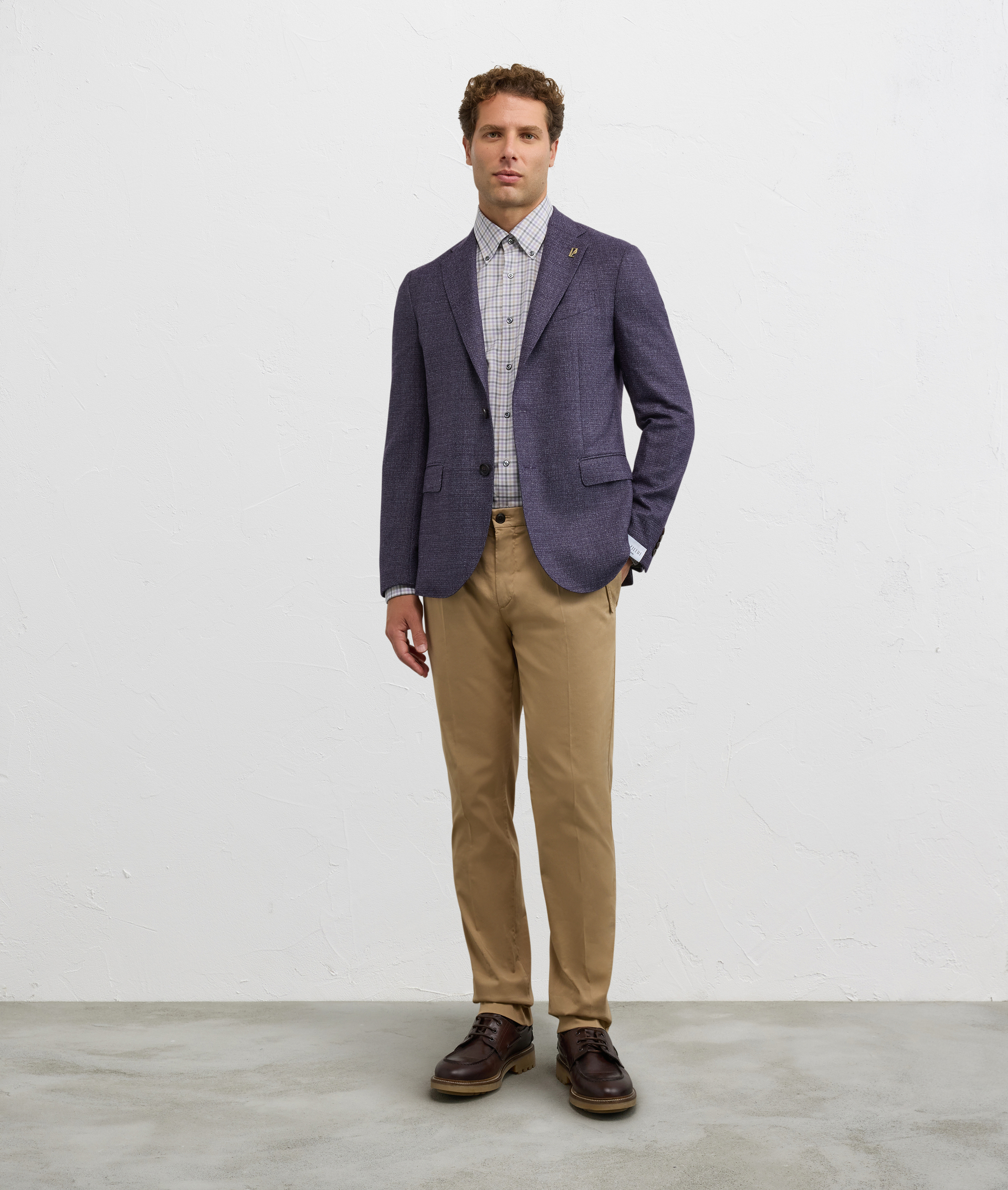 light brown chino with flap pockets in solid colour cotton and elastane fabric - Trousers - Pal Zileri | Official Website