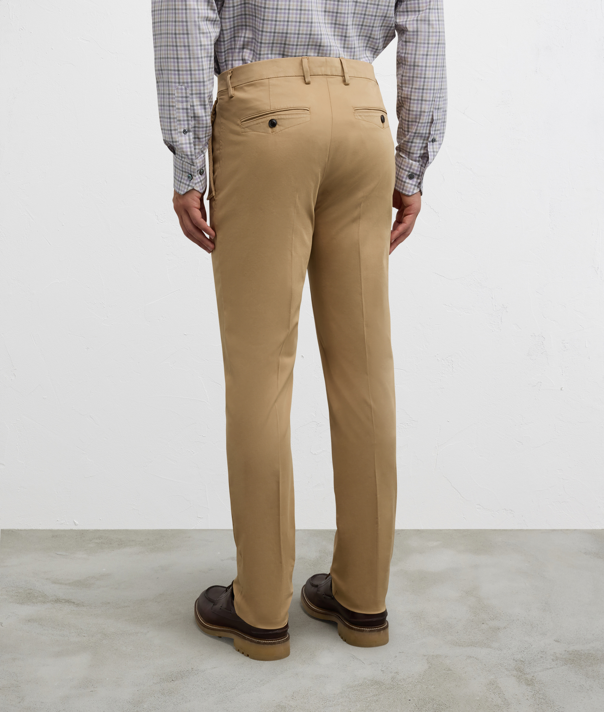 light brown chino with flap pockets in solid colour cotton and elastane fabric - Pal Zileri | Official Website