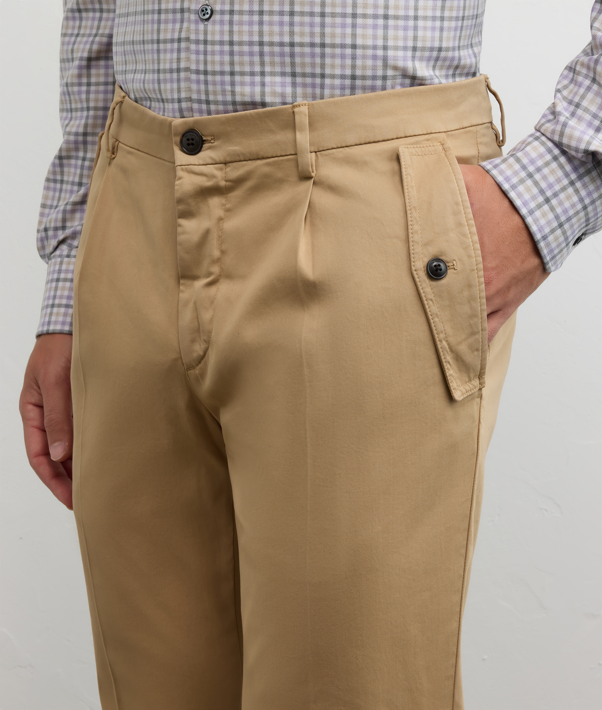 light brown chino with flap pockets in solid colour cotton and elastane fabric - Pal Zileri | Official Website
