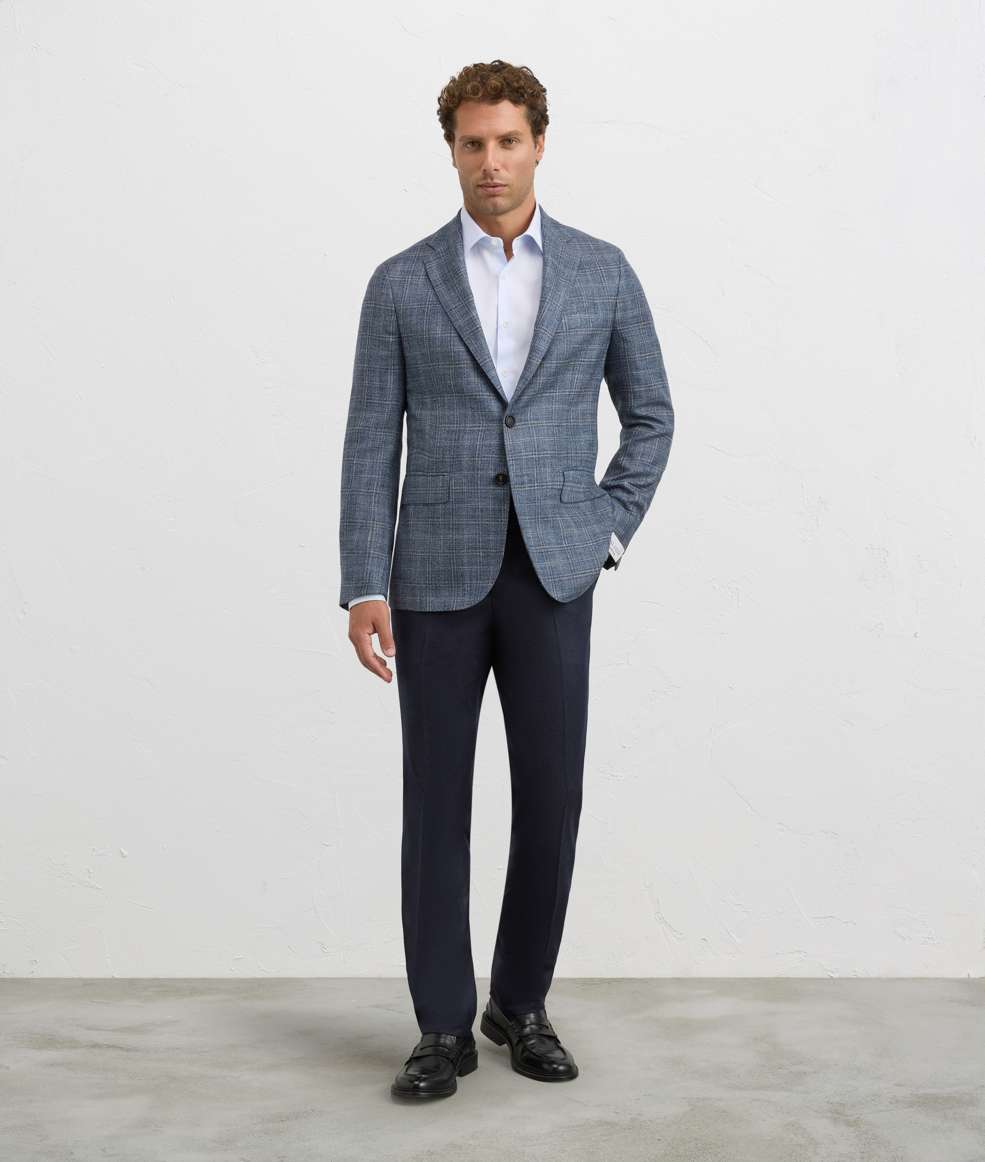 blazer brera unlined with peak lapels in blue melange wool | Pal Zileri