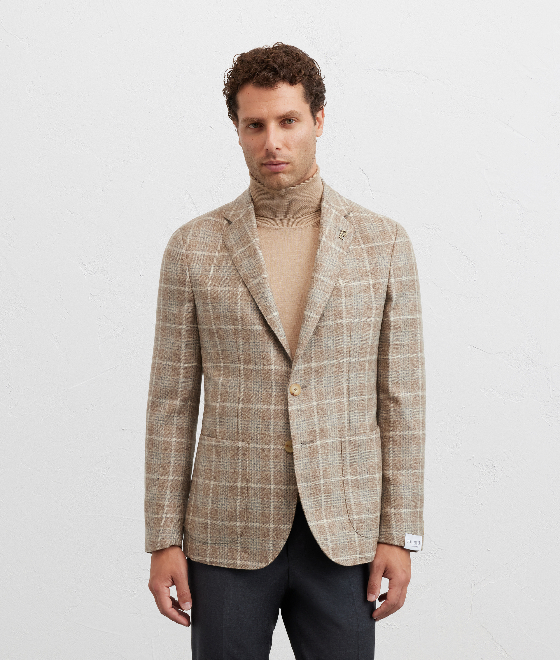 blazer brera with peak lapels in light brown checked combed cashmere - Pal Zileri | Official Website