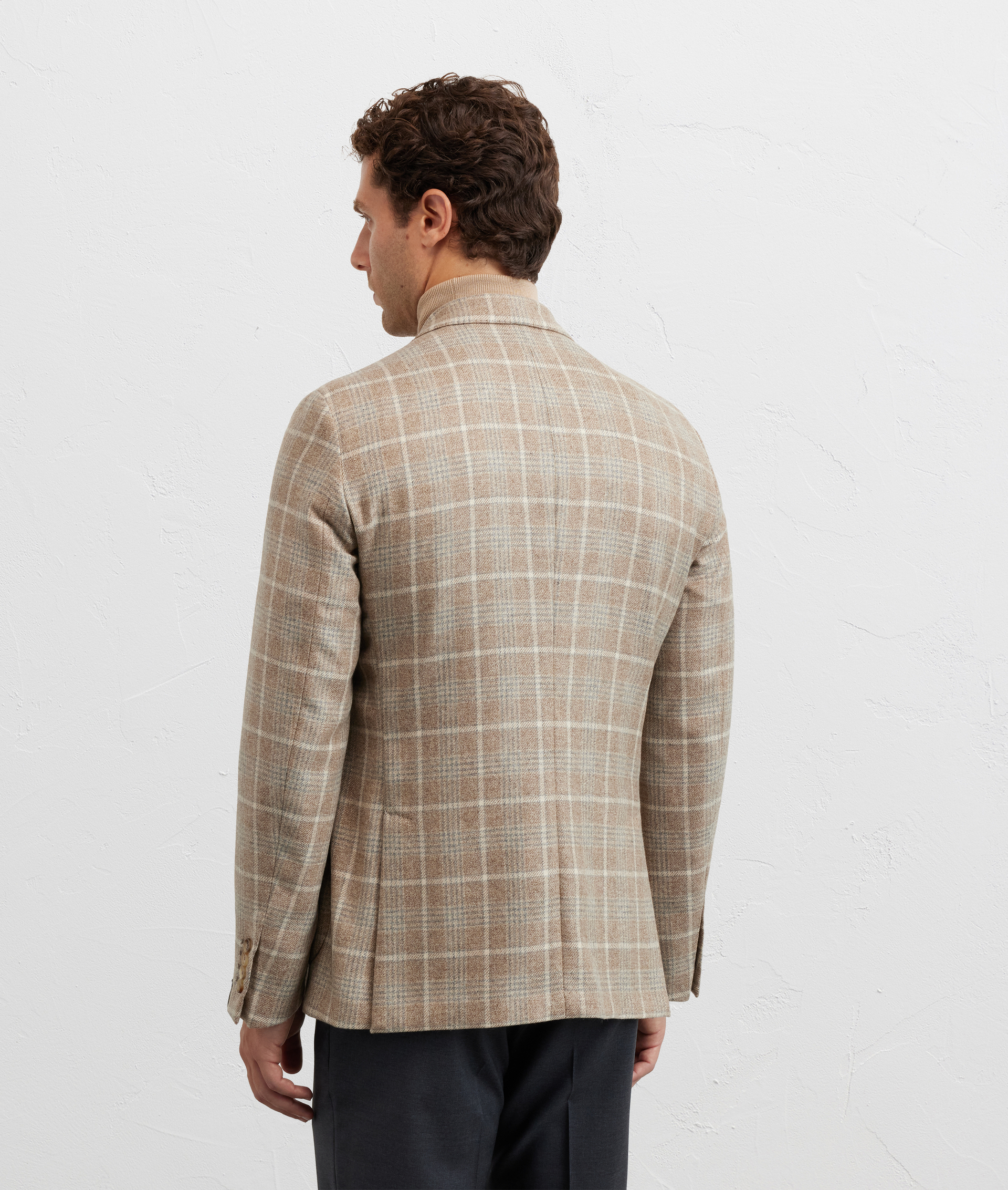 blazer brera with peak lapels in light brown checked combed cashmere - Pal Zileri | Official Website