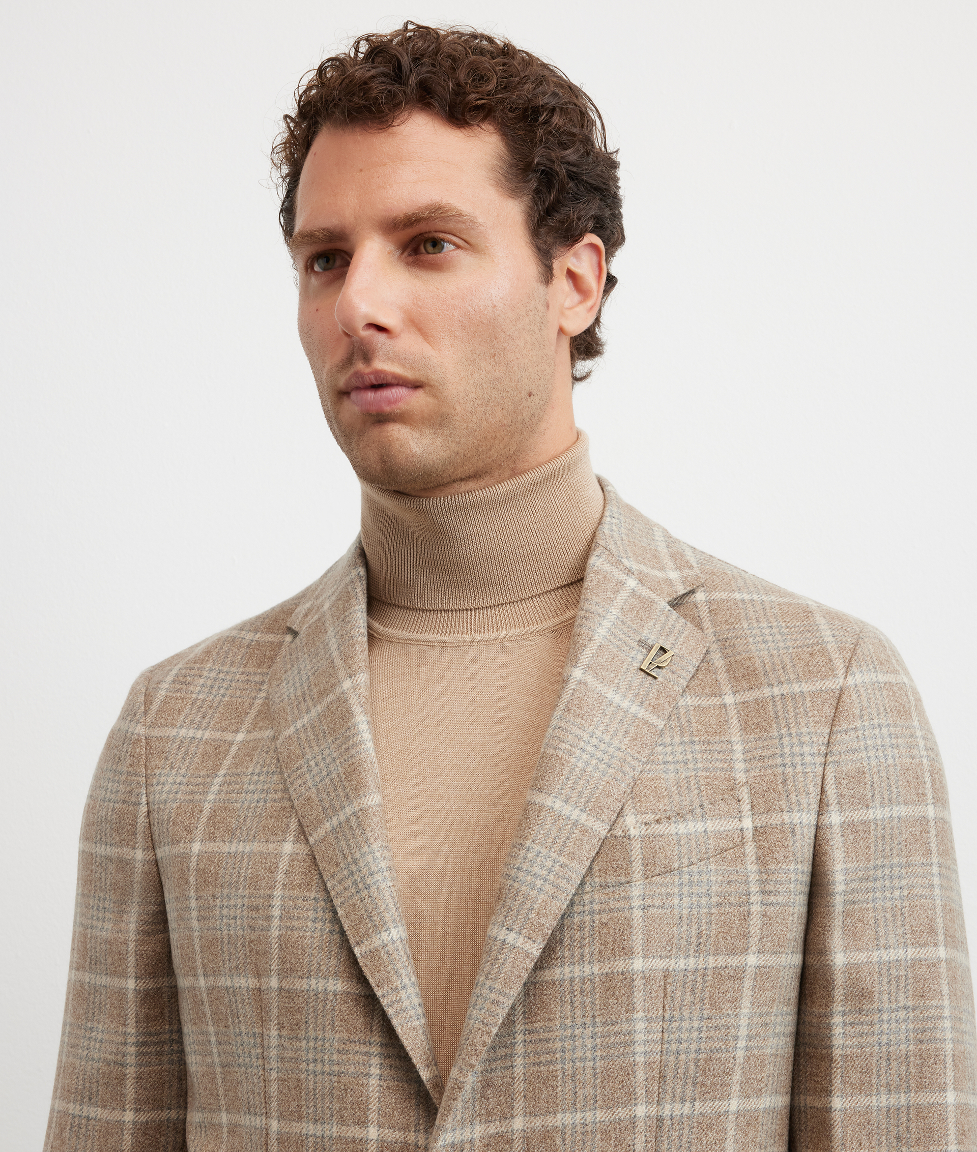 blazer brera with peak lapels in light brown checked combed cashmere - Pal Zileri | Official Website