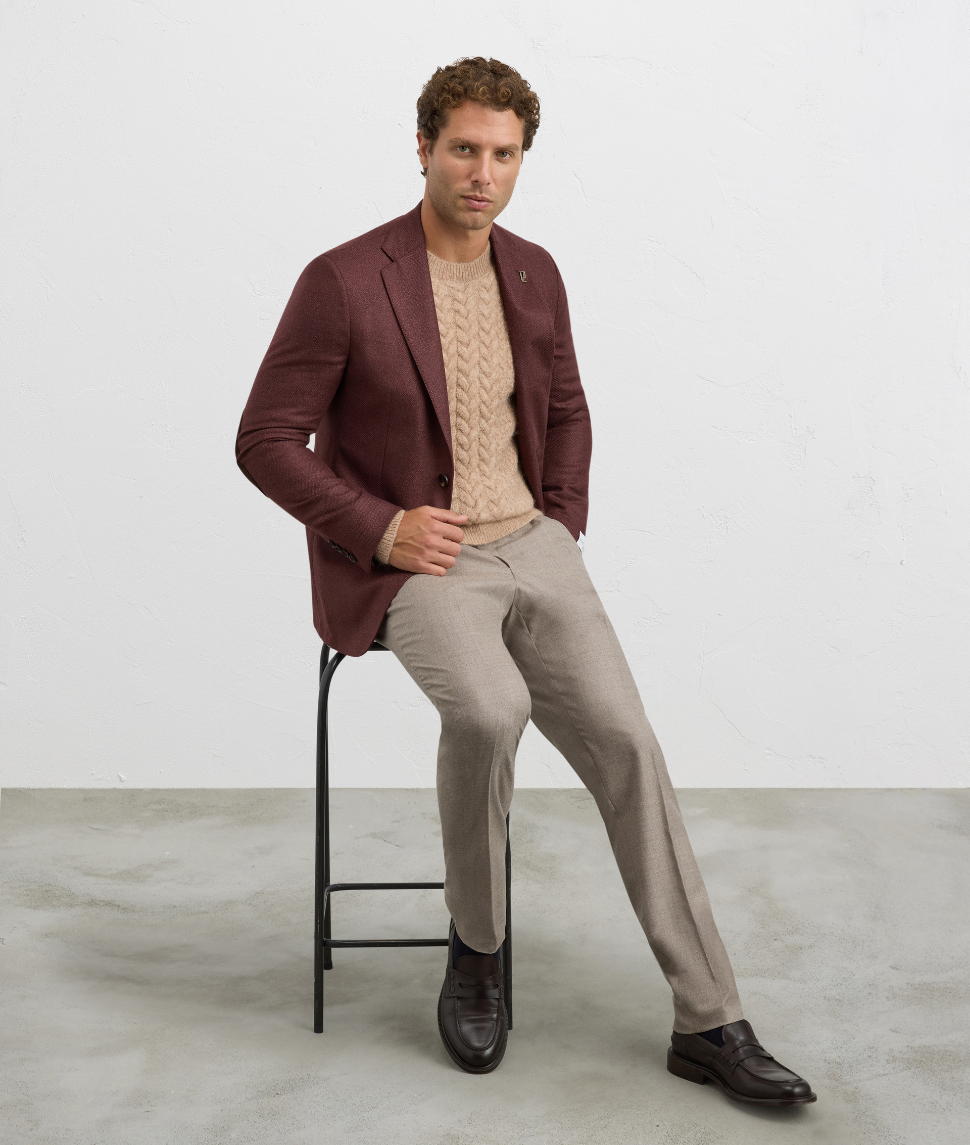 blazer brera single breasted unlined with peak lapels in burgundy wool and silk | Pal Zileri