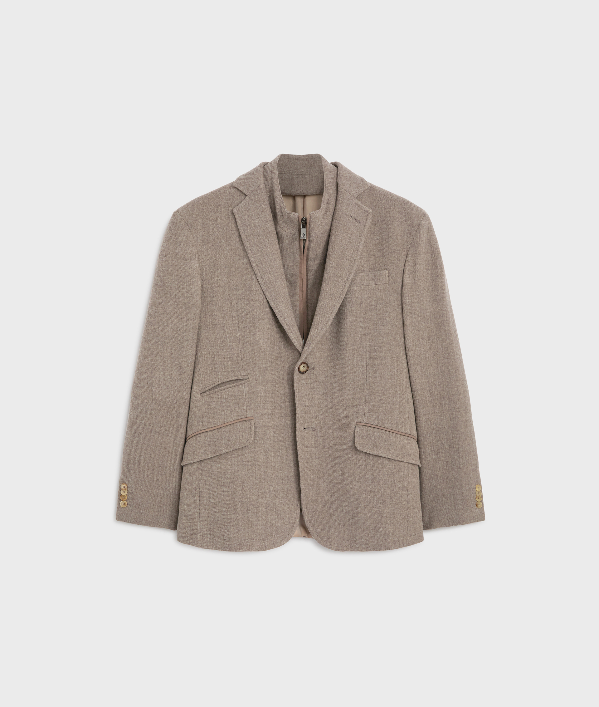 light brown single breasted jacket in stretch wool and cashmere with leather details - Pal Zileri | Official Website