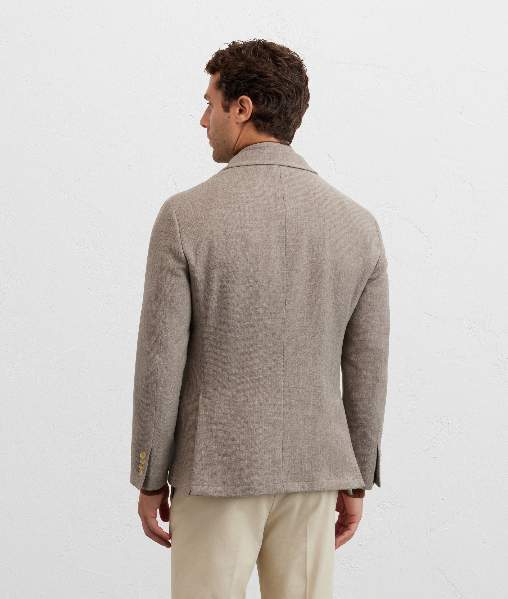 light brown single breasted jacket in stretch wool and cashmere with leather details - Pal Zileri | Official Website