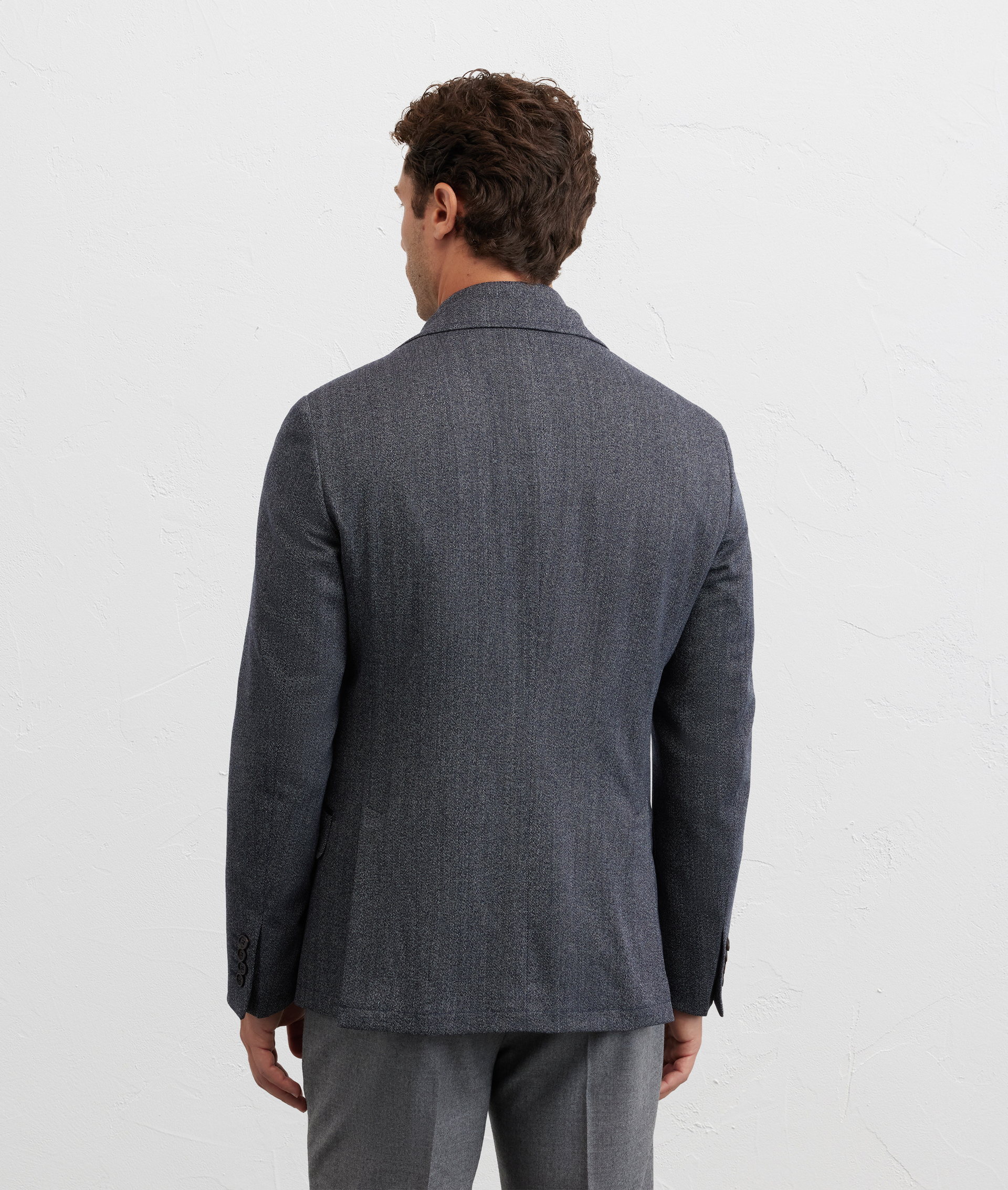 blazer single breasted wool denim effect with suede details navy blue - Pal Zileri | Official Website