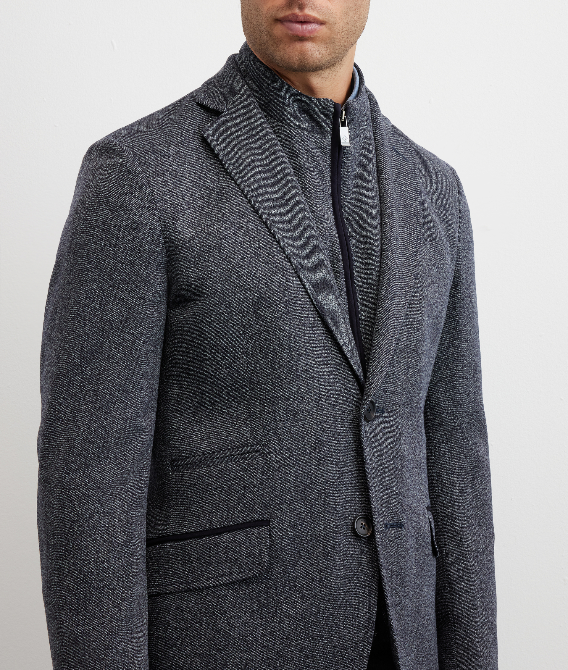 blazer single breasted wool denim effect with suede details navy blue - Pal Zileri | Official Website