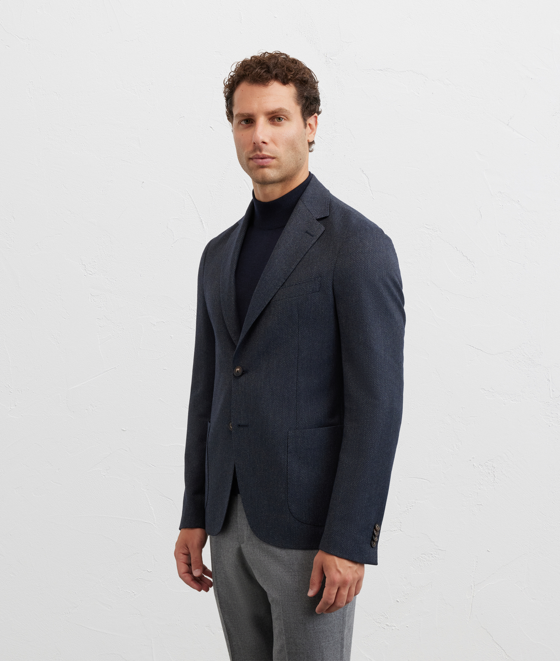 navy blue casual jacket with applied pockets in cavalry effect fabric - Pal Zileri | Official Website