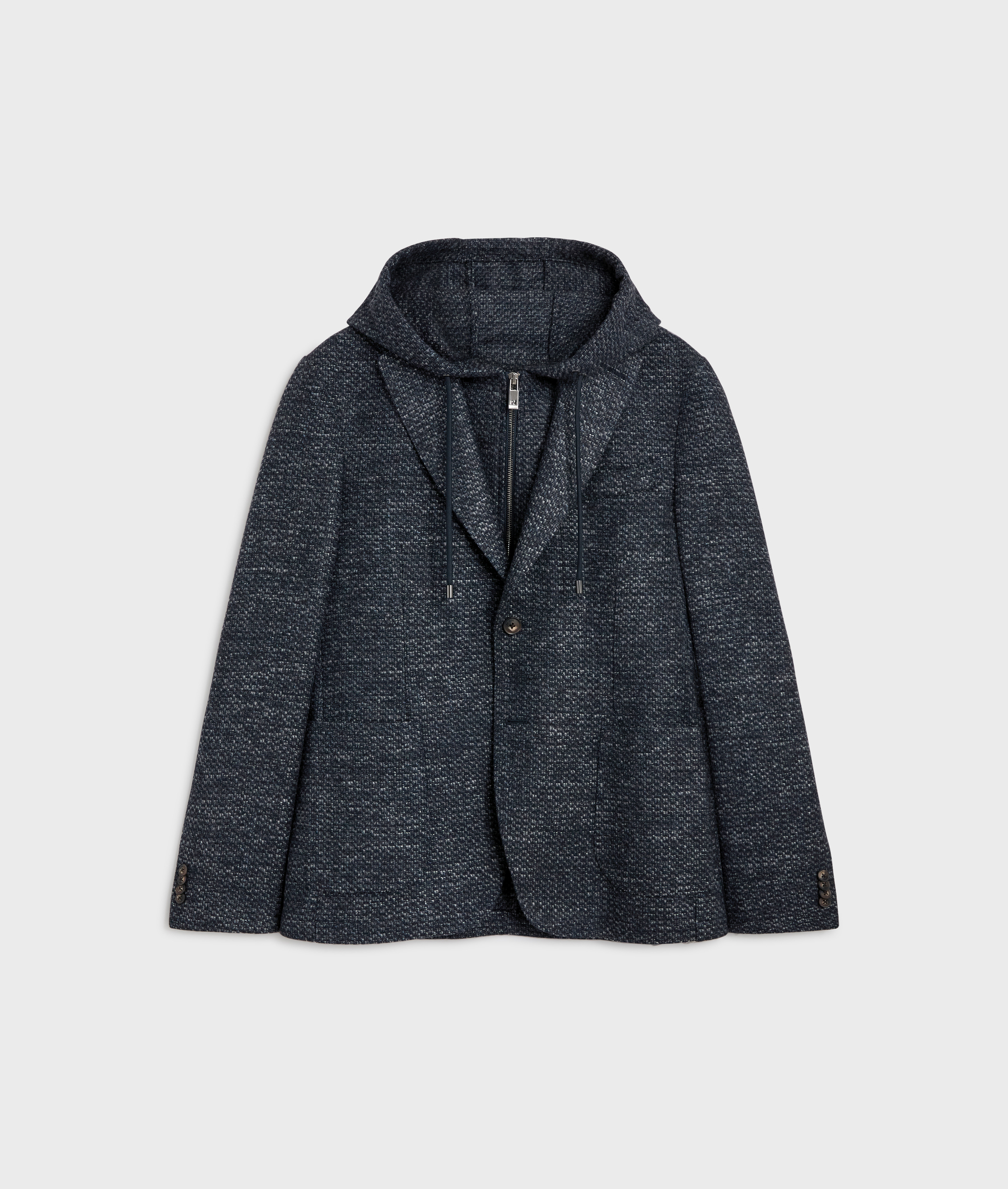 single breasted navy blue jacket in technical fabric with removable hood - Outerwear - Pal Zileri | Official Website