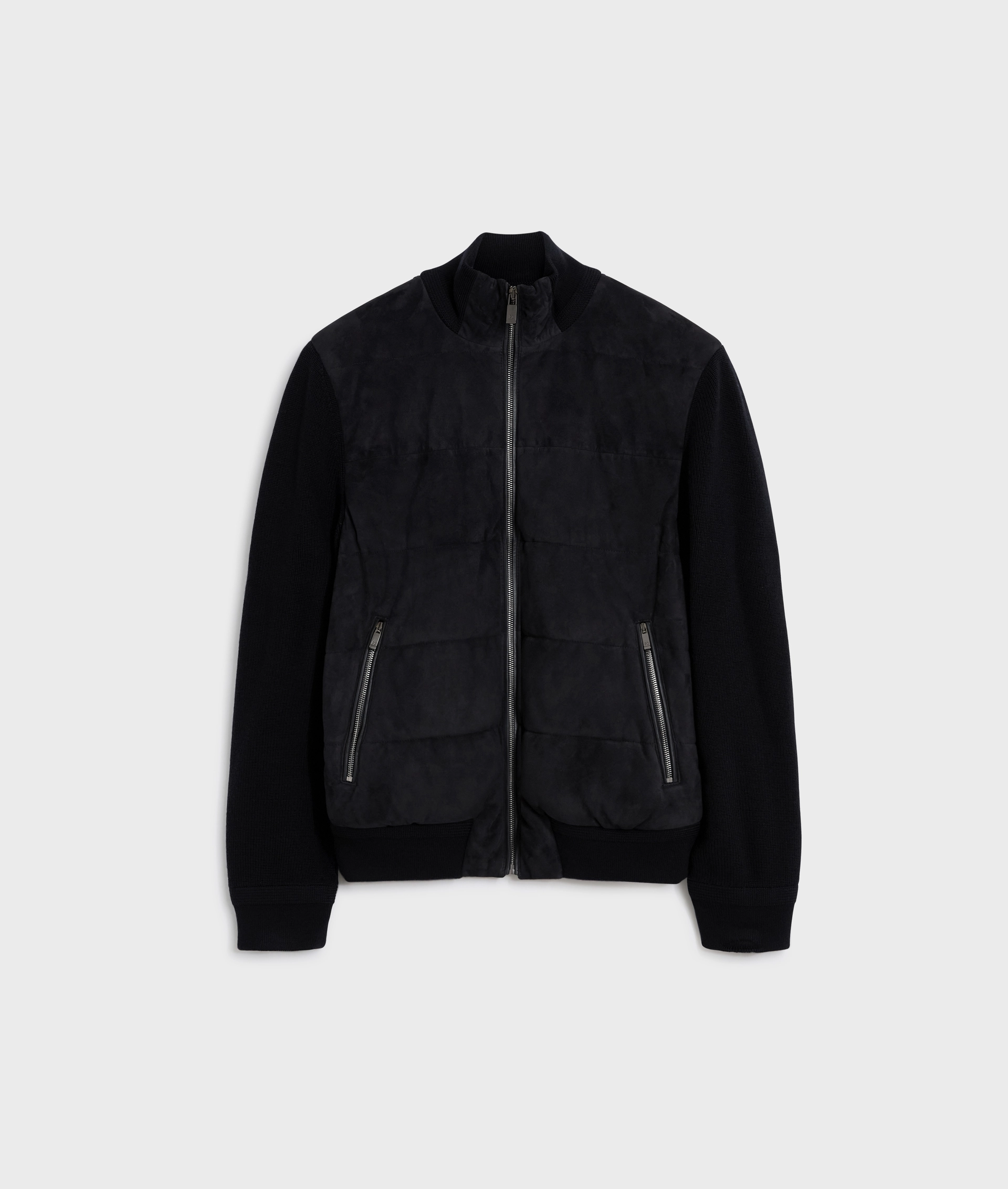 navy blue goat suede blouson with knitted sleeves and back | Pal Zileri