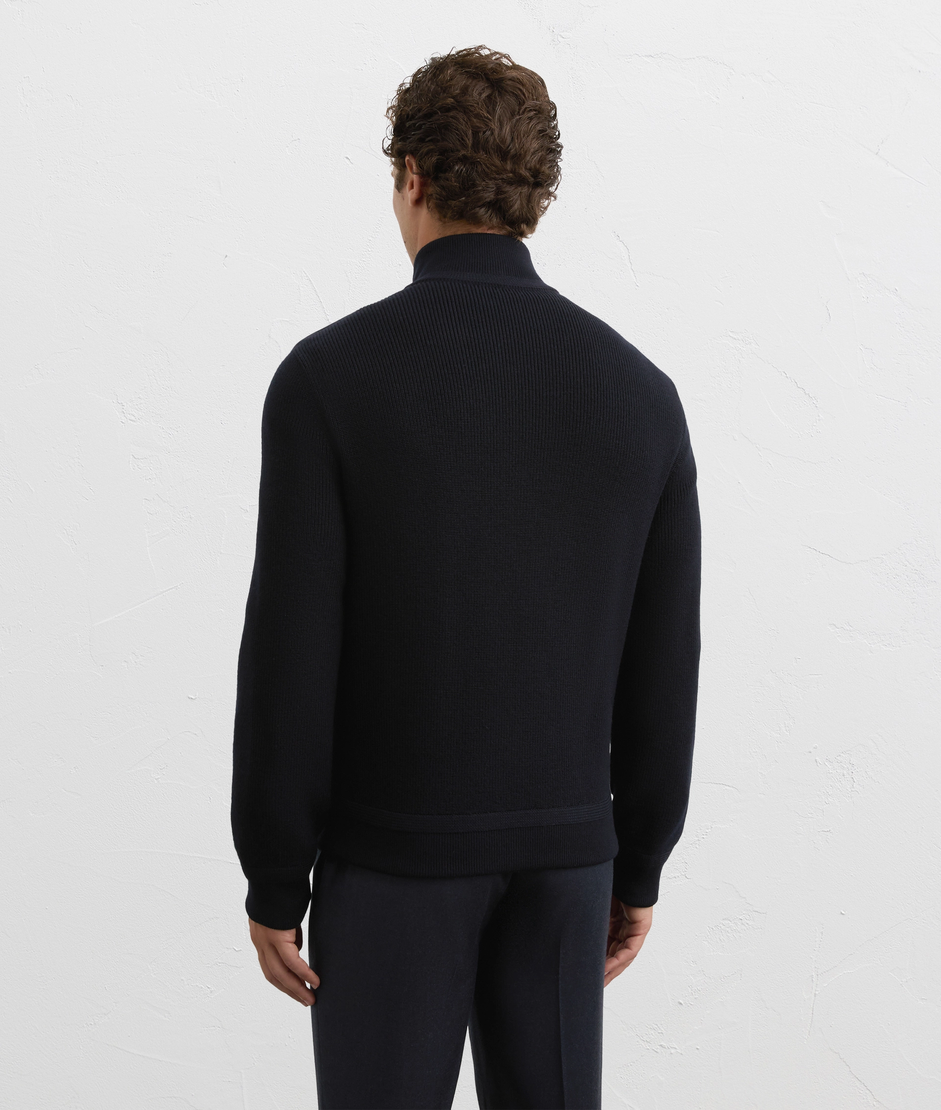 navy blue goat suede blouson with knitted sleeves and back | Pal Zileri