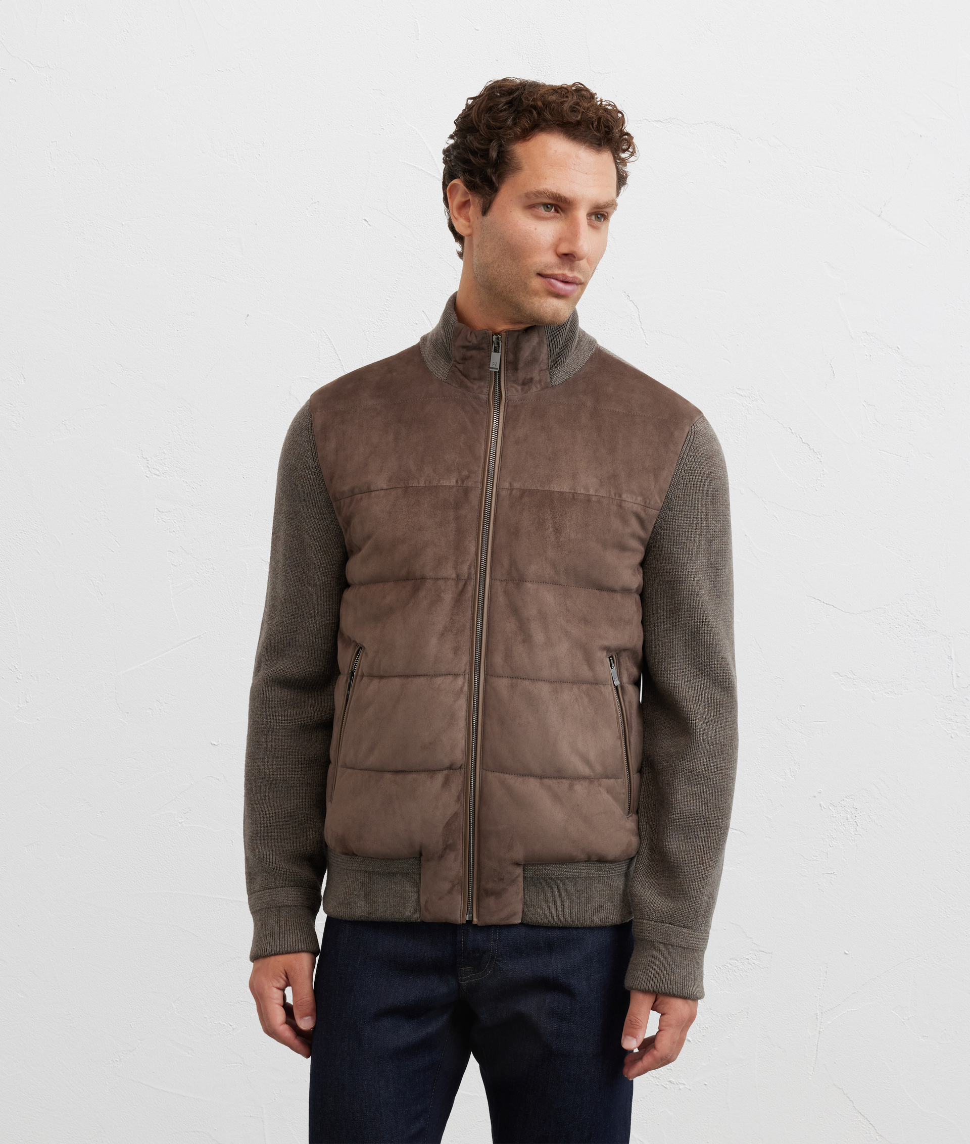 blouson with sleeves and back crafted in knit pure brown goat leather - Pal Zileri | Official Website