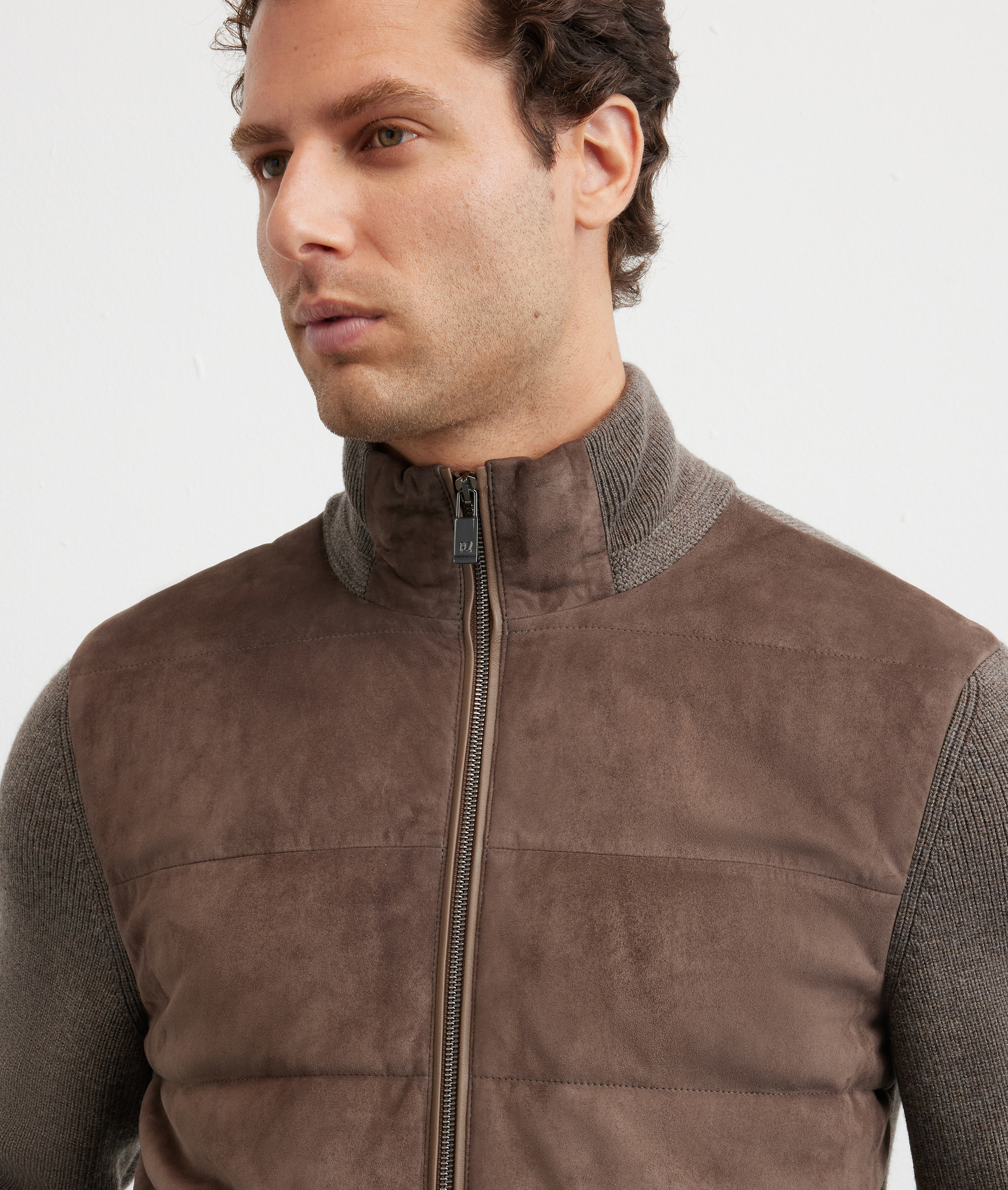 blouson with sleeves and back crafted in knit pure brown goat leather - Pal Zileri | Official Website