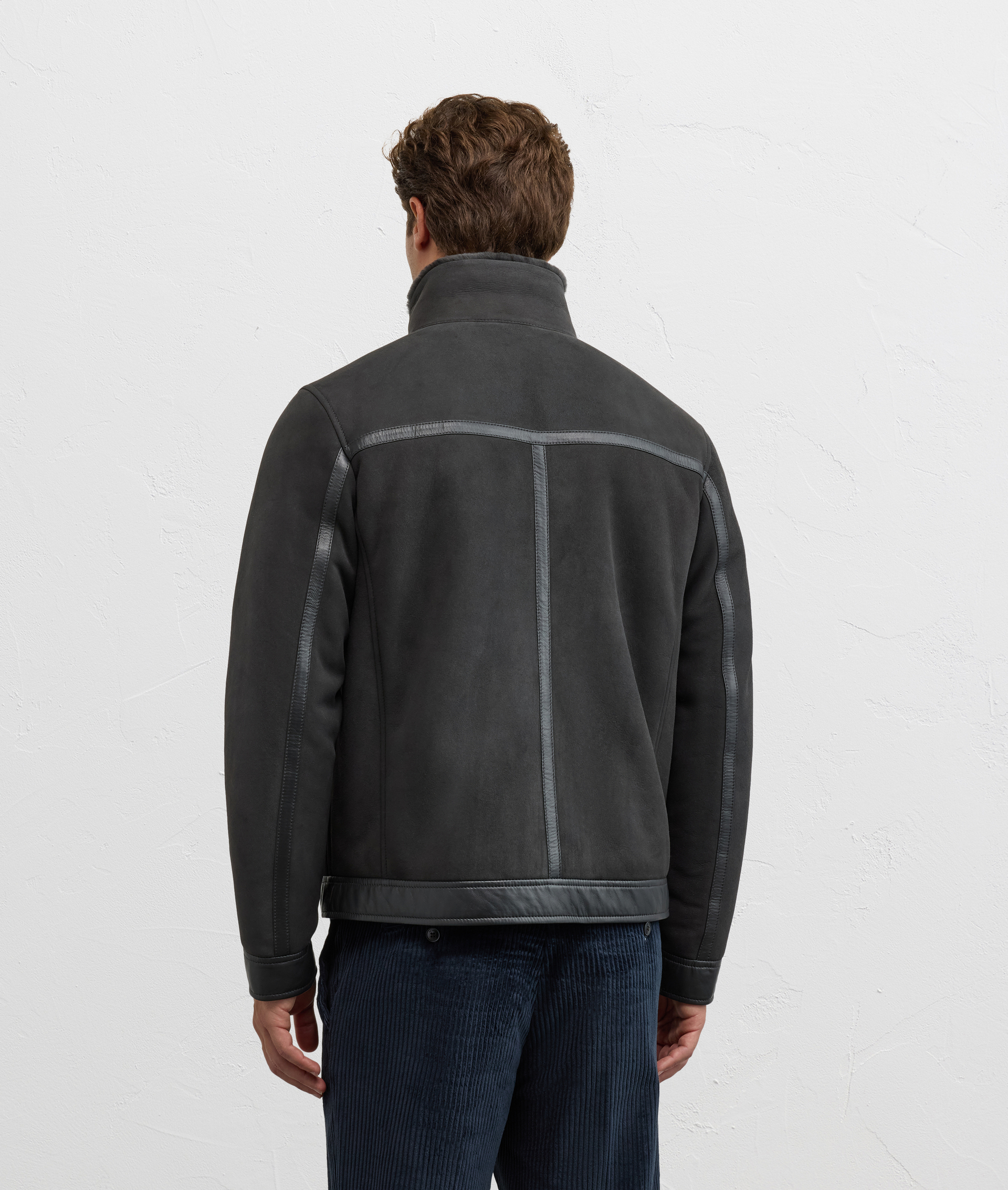 dark grey lambskin blouson with stand up collar - Pal Zileri | Official Website
