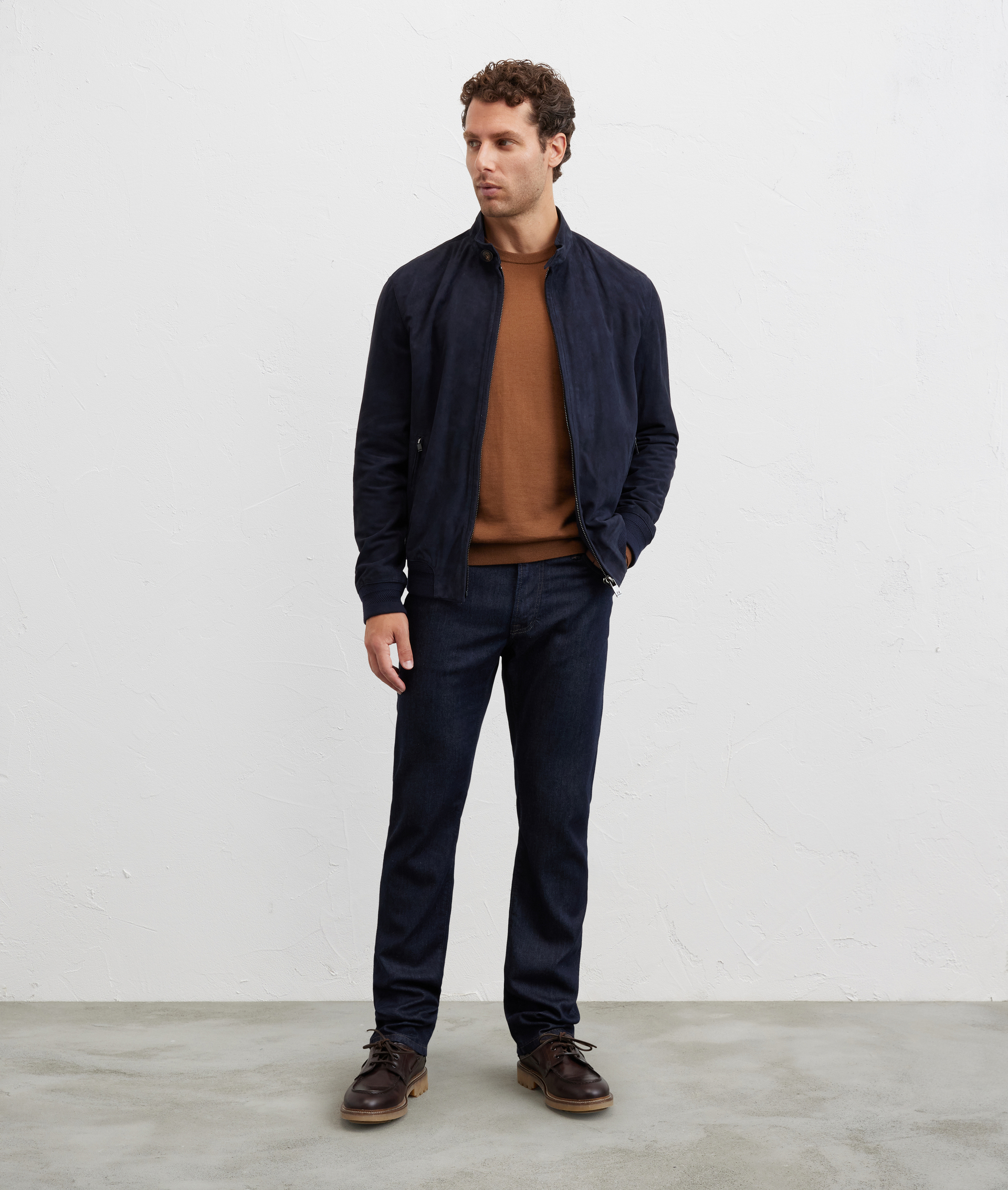 blouson interamente foderato in pura pelle di capra blu navy - Capispalla - Pal Zileri | Official Website