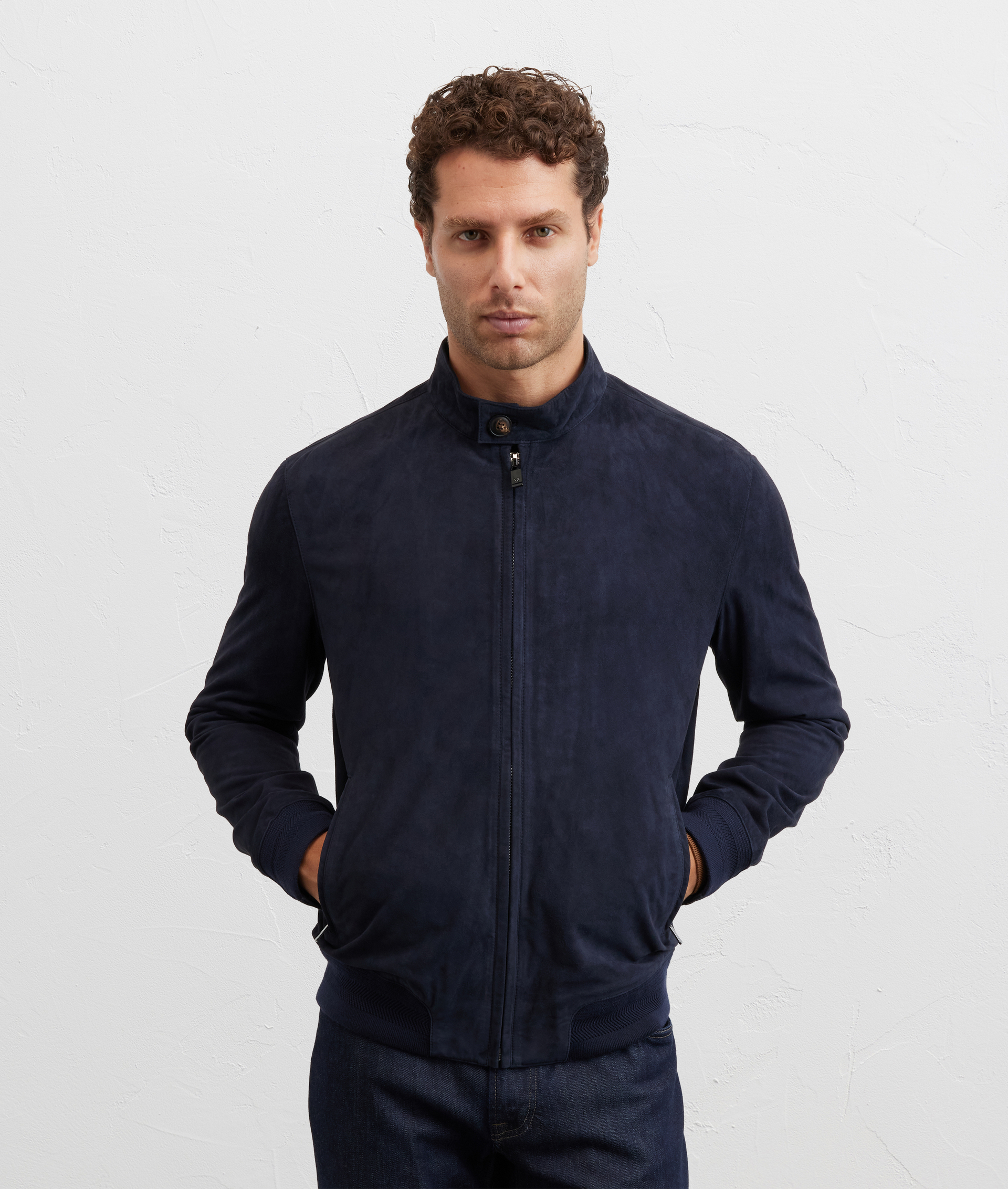 blouson interamente foderato in pura pelle di capra blu navy - Pal Zileri | Official Website